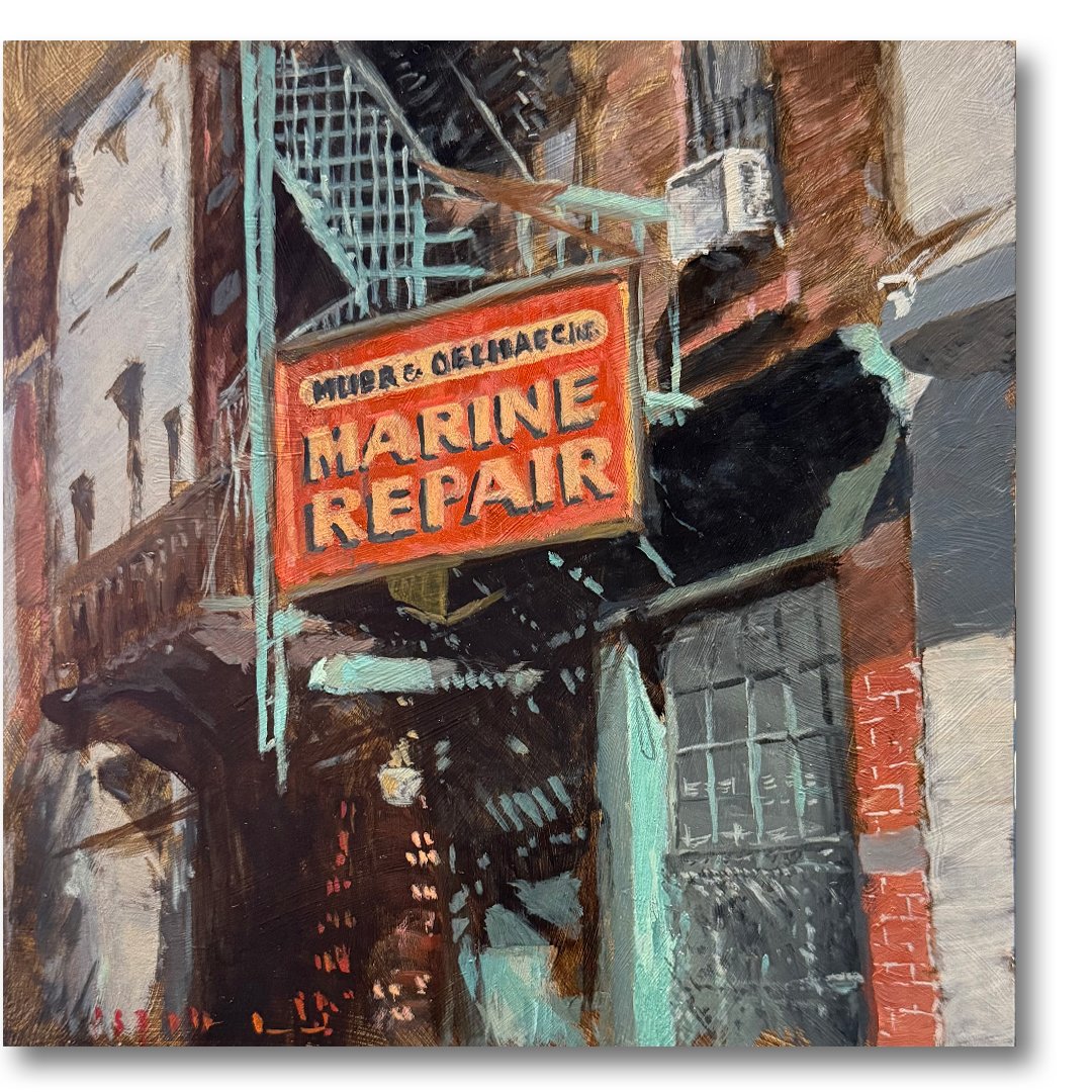 Repairs on Christopher Street, 10x10" Oil on Cradled Wood Panel   SOLD
