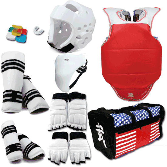 COMPLETE TKD VINYL SPARRING GEAR SET WITH SHIN HAND AND FOOT GUARD