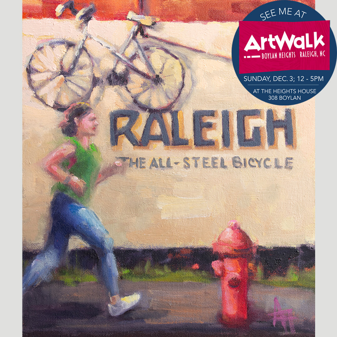 I have been creating like crazy! This is Raleigh Bikes which will be available this weekend at Boylan Heights ArtWalk. Look for me in front of the Heights House! Can't wait to see all my favorite artists @BoylanHeightsArtWalk! It's going to be sunny 