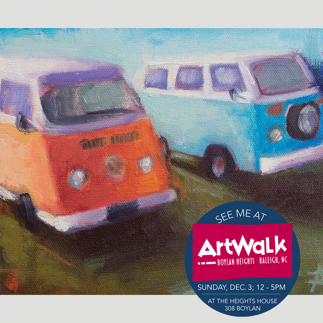I love these old microbuses! They are so colorful and whimsical. Come and see me this weekend at Boylan Heights Artwalk in front of the Heights House - Dec. 3, 12-5PM!