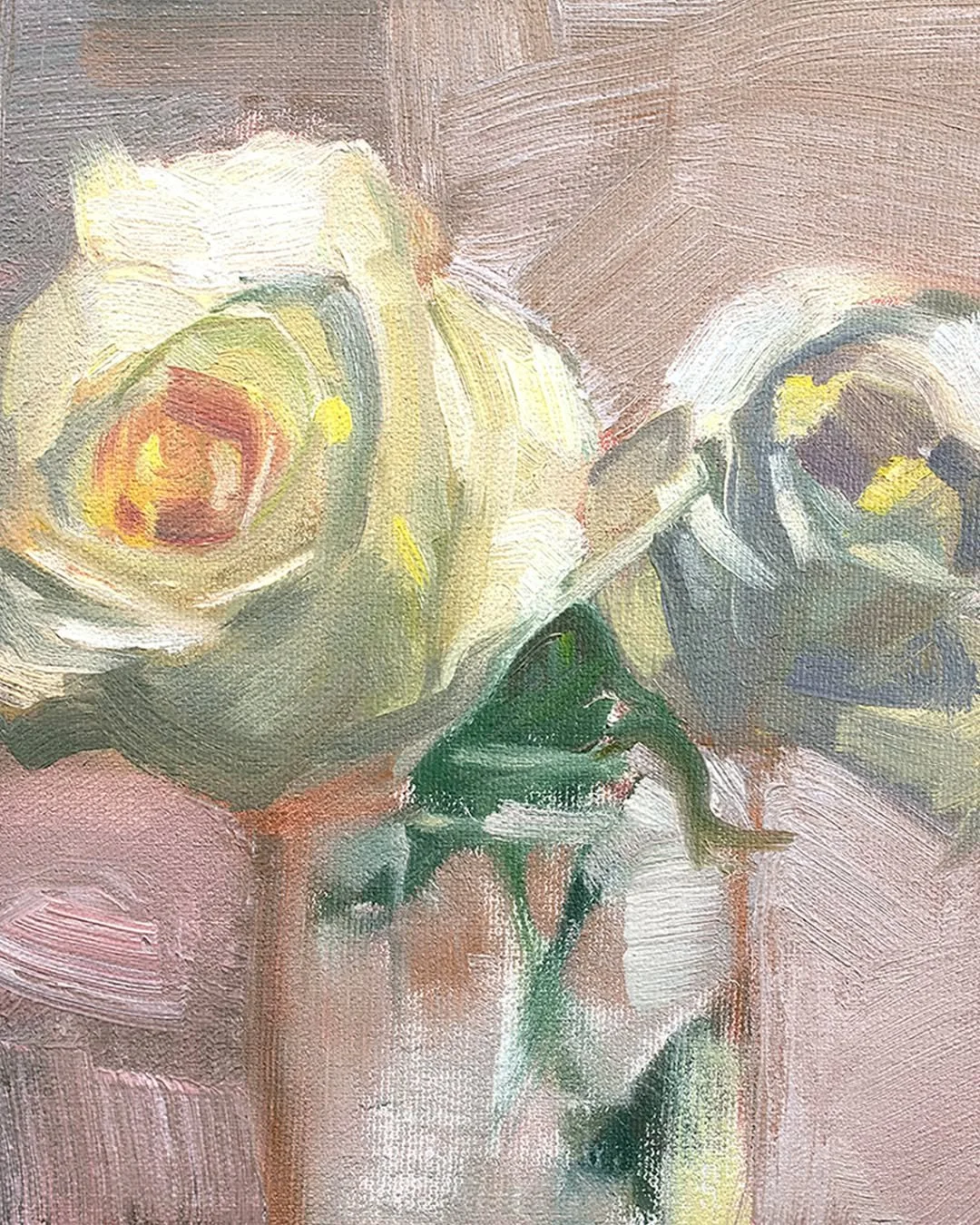 🌹Stop to smell the roses. Cream Roses in a Jar, 10" x 6", oil on  panel. See it at andiefreeman.com (link in bio)🙂
