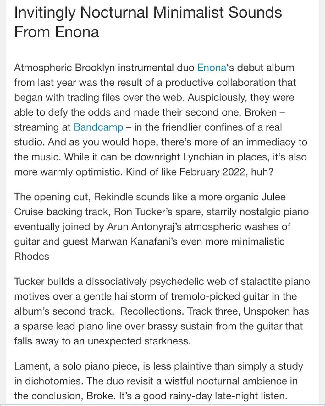 &ldquo;&hellip;dissociatively psychedelic web of stalactite piano motives over a gentle hailstorm of tremolo-picked guitar..&rdquo; -New York Music Daily