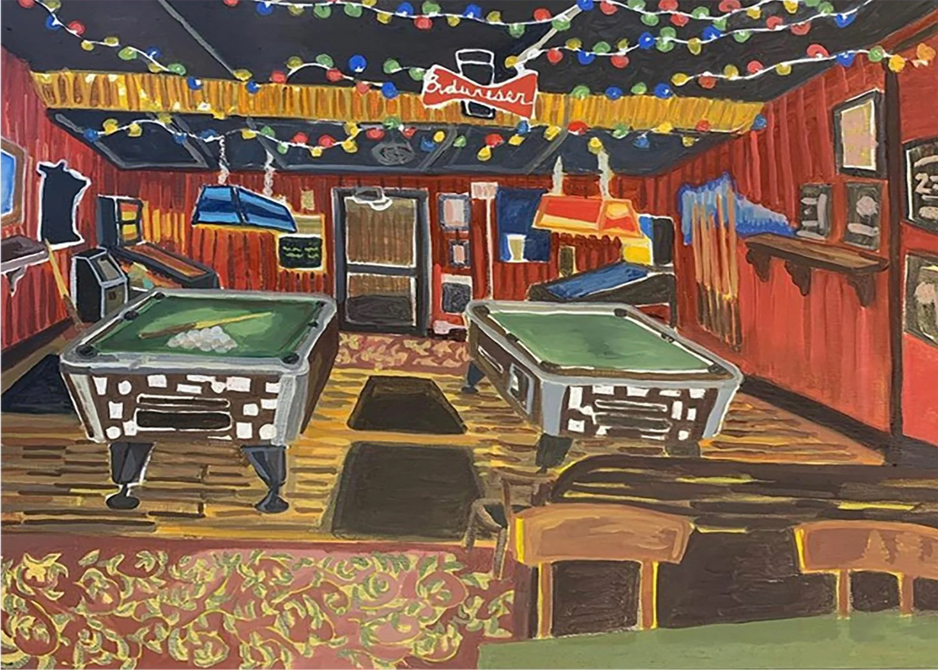MidWest Dive Bar, 
Oil on Wood Panel, 2021 
20" x 25" 