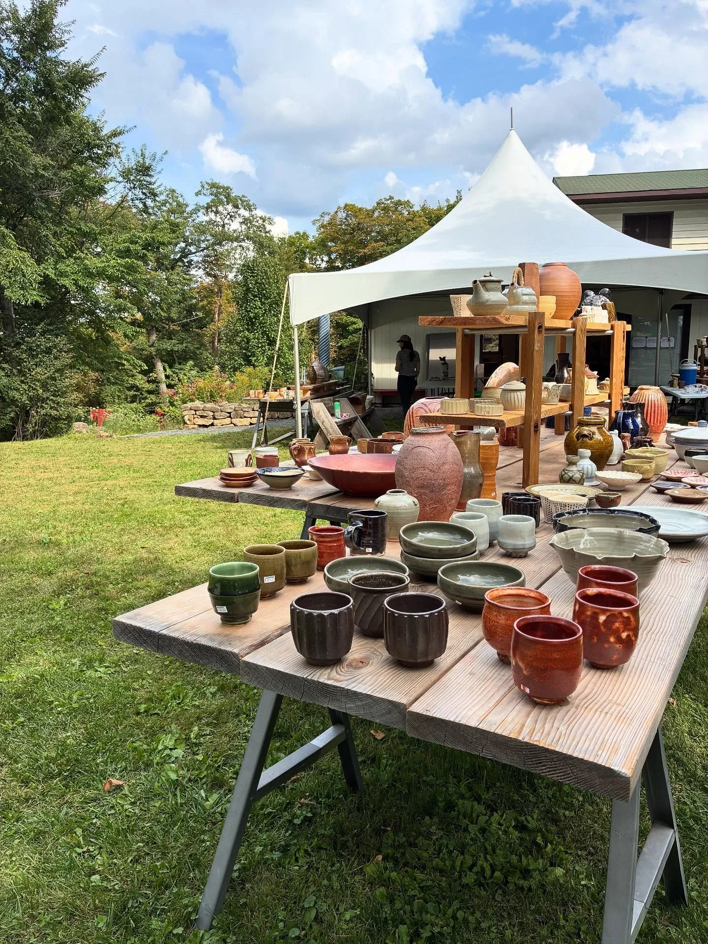 All set up for a pottery sale! Come hang out this weekend. We will have wood fired pizzas, breakfast treats, and lots of pots. 

Fri-Sat 10-5, Sun 10-4. 18855 263rd St, Shafer, MN.

@guillermopottery 
@alanacuellar 
@peterpaulpottery 
@millerialc 
@a