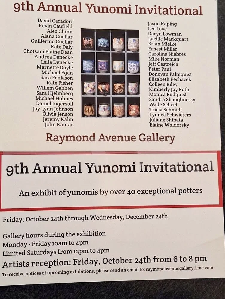 The 9th Annual Yunomi Invitational opens Friday night at 6pm! Swing through the Raymond Ave Gallery to see hundreds of diverse cups from many different area potters. 

This gallery is a fantastic little gem of St. Paul, and is a great place to suppor