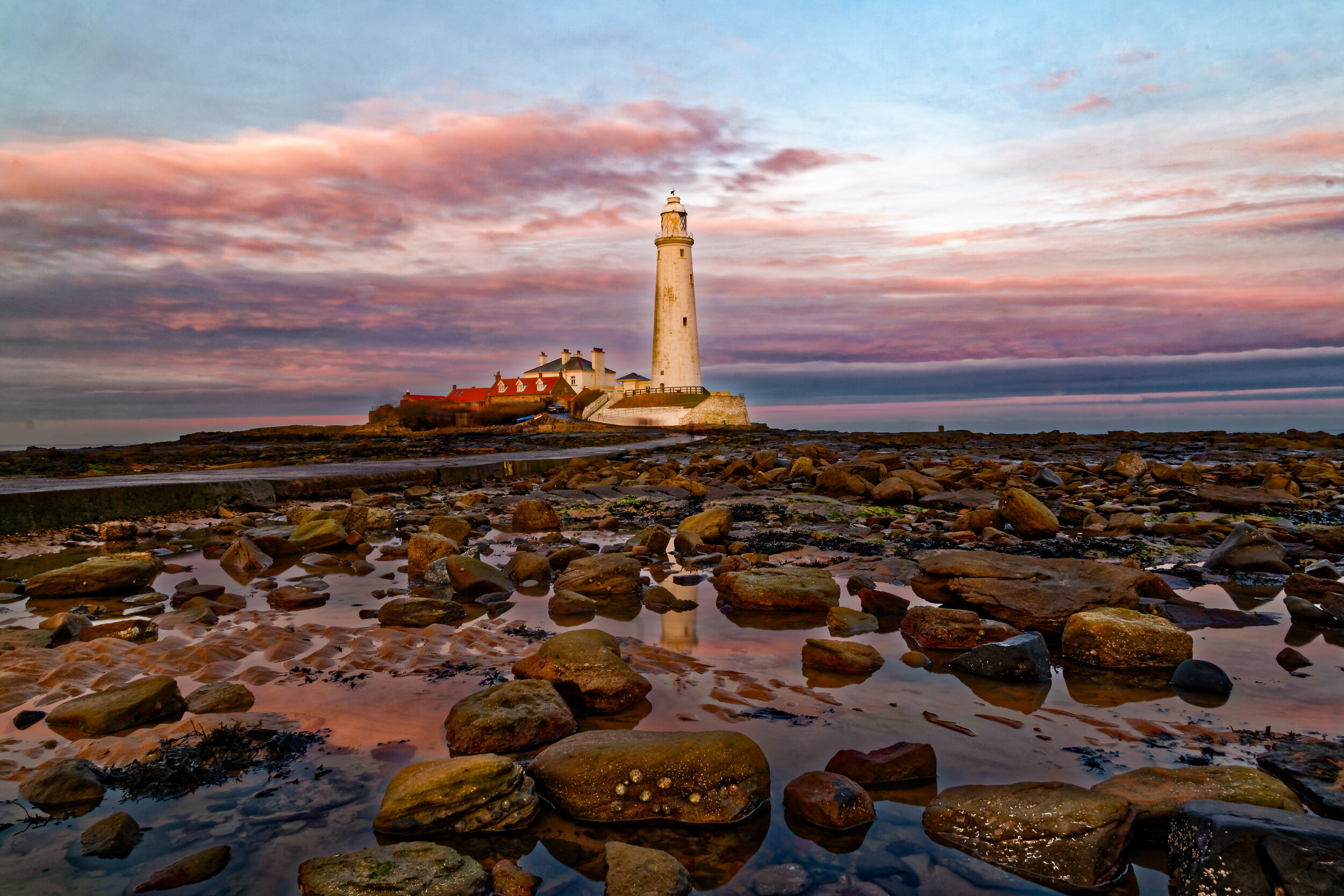 St Mary's Lighthouse Sunset - Canvas