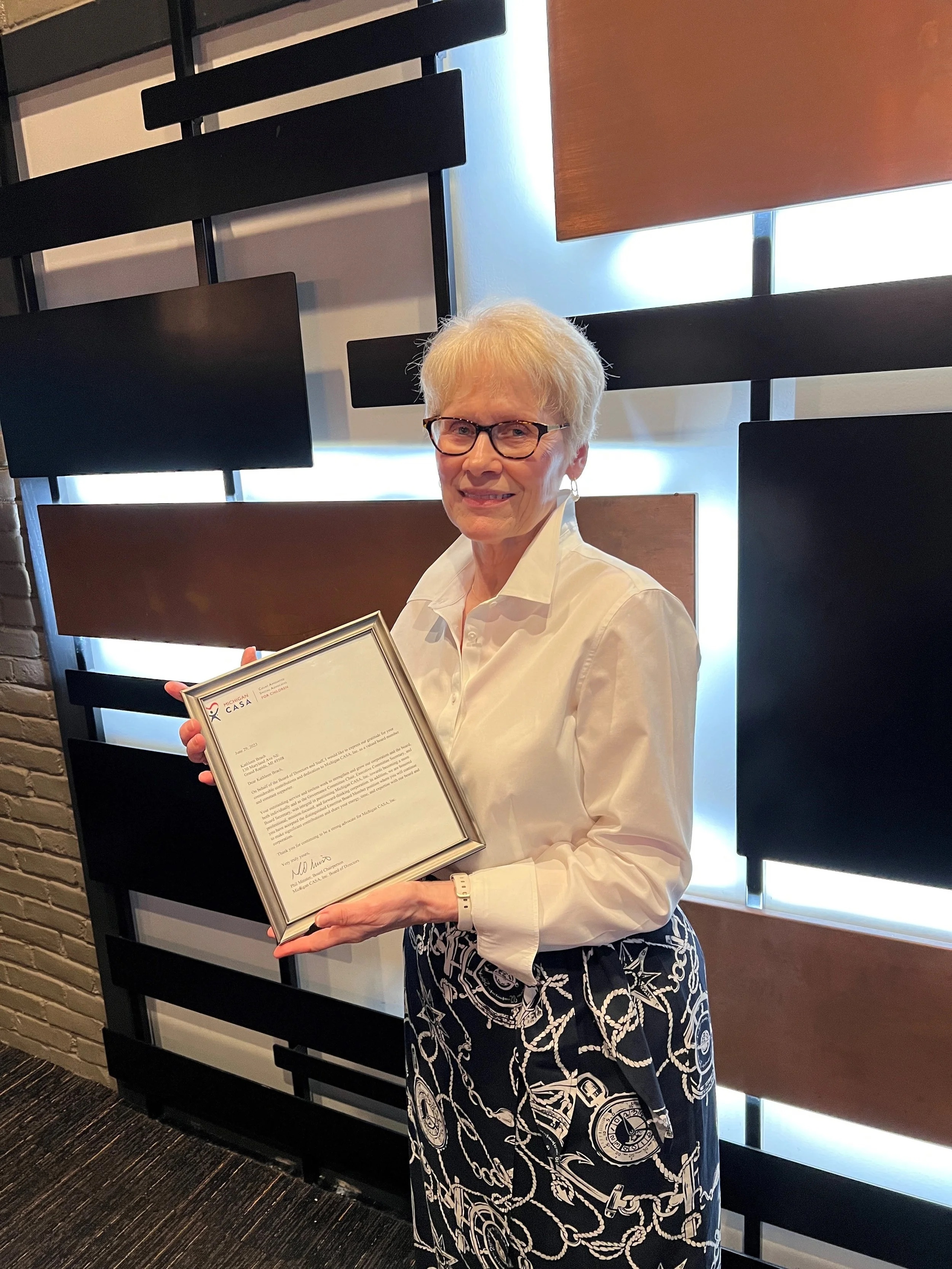 Kathleen Brach receives Michigan CASA Emeritus Board Member position — Michigan CASA