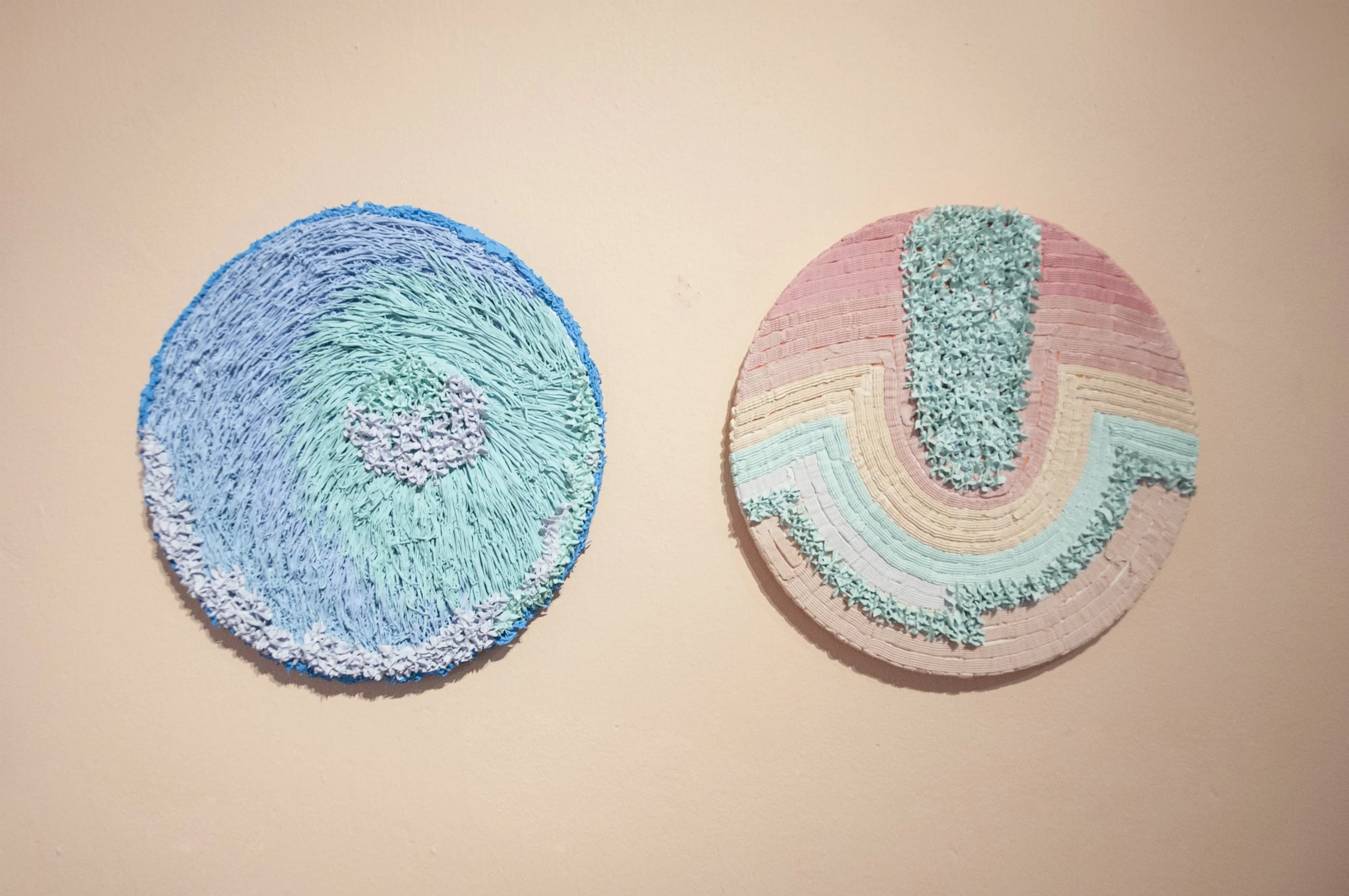 Beat Around The Bush & Guard Silicone, polyvinyl acetate adhesive, synthetic polymer paint on circular canvas
31cm diameter
Photo: Arina Rubinskaya