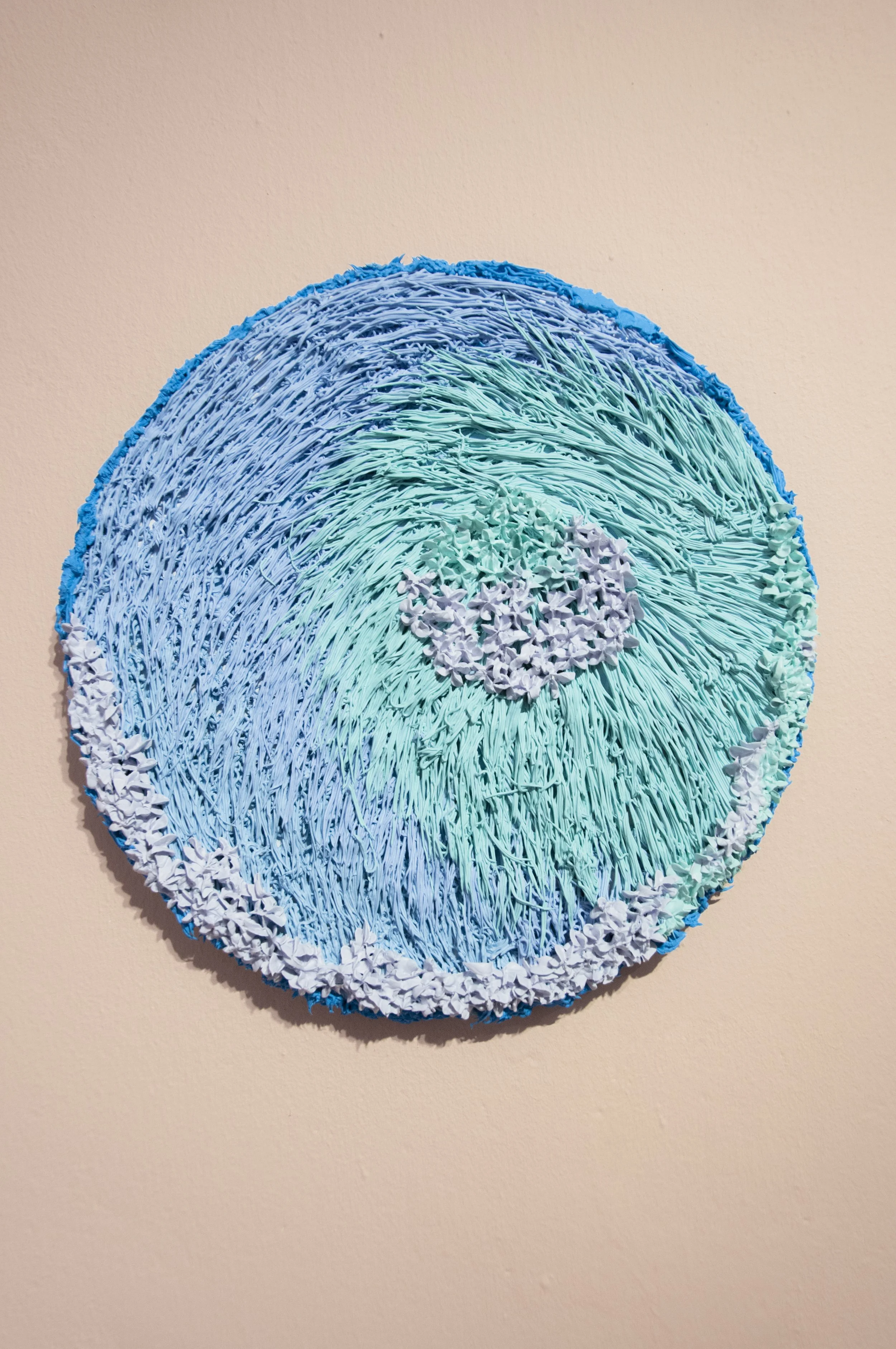 Beat Around The Bush
Silicone, polyvinyl acetate adhesive, synthetic polymer paint on circular canvas
31cm diameter
Photo: Arina Rubinskaya