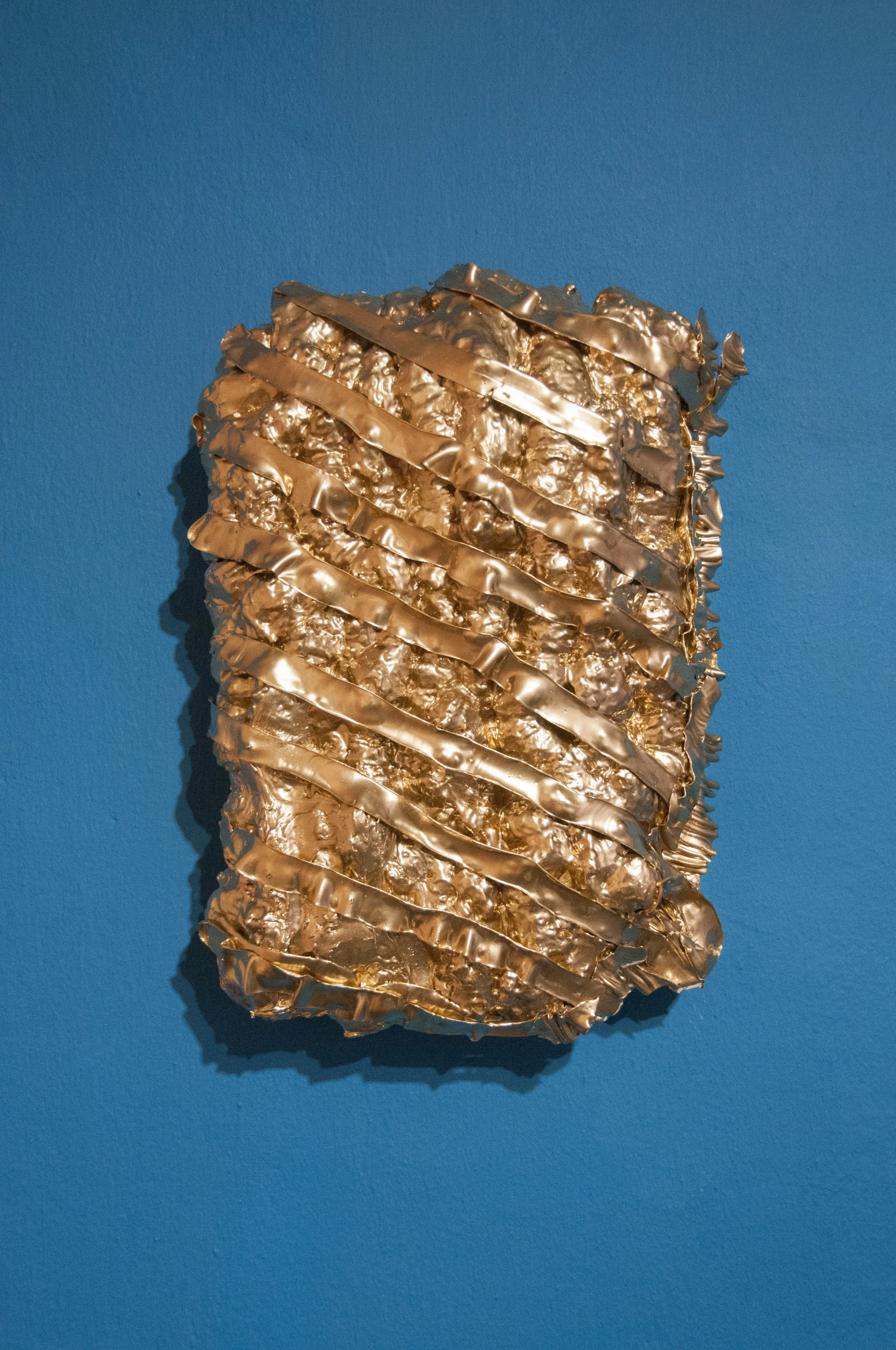 Embrace, 2019
Silicone, synthetic polymer paint, polyurethane, polyvinyl acetate adhesive, acid-free gold chrome spray and plastic spray UV inhibitors on birch plywood panel
36.5cm x 27cm
Photo: Arina Rubinskaya