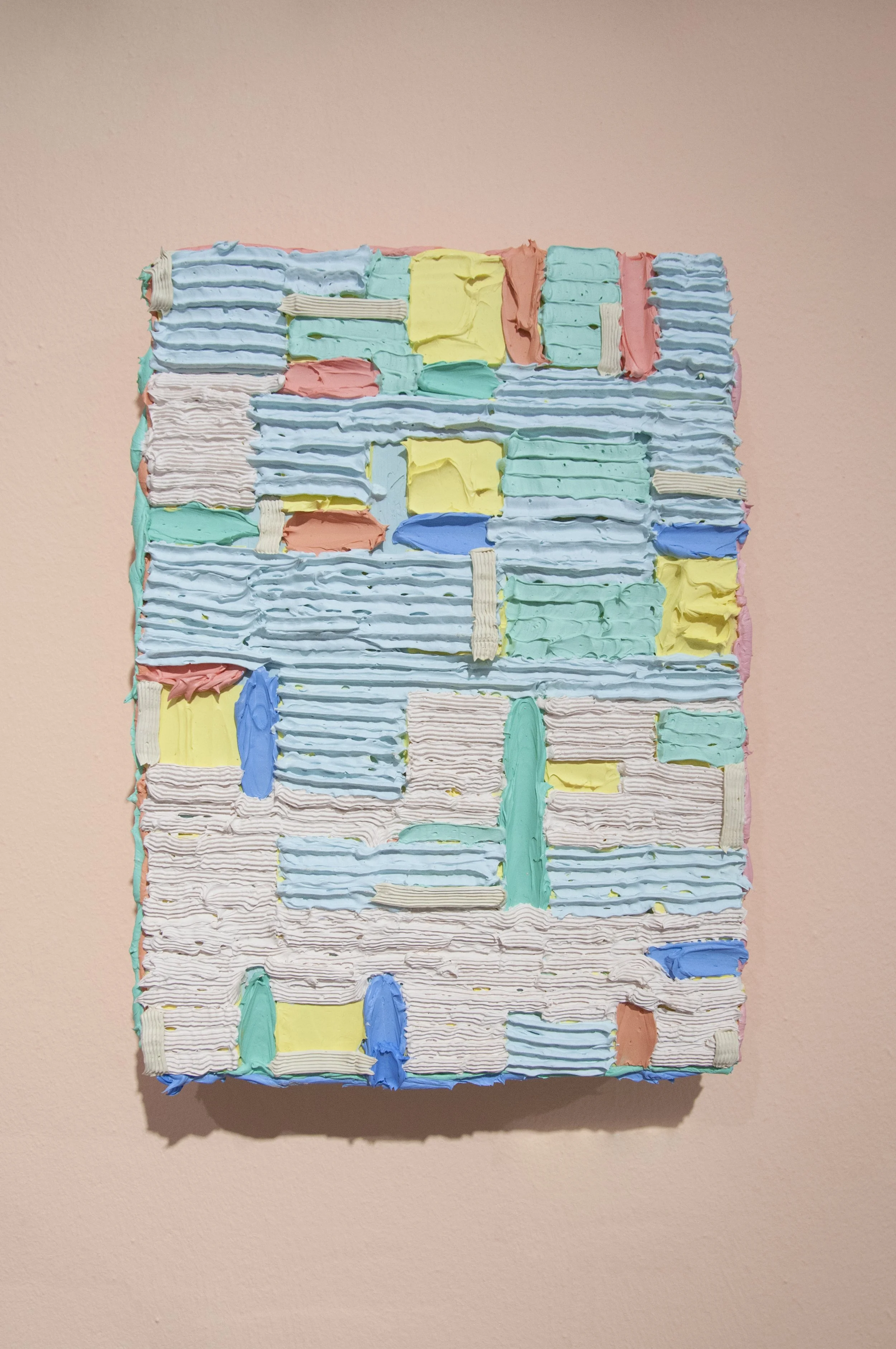 Pastures New No.3
Silicone, polyvinyl acetate adhesive, water-based latex paint, glass and polymer embroidery beads, synthetic polymer paint on birch plywood panel
21cm x 29.7cm