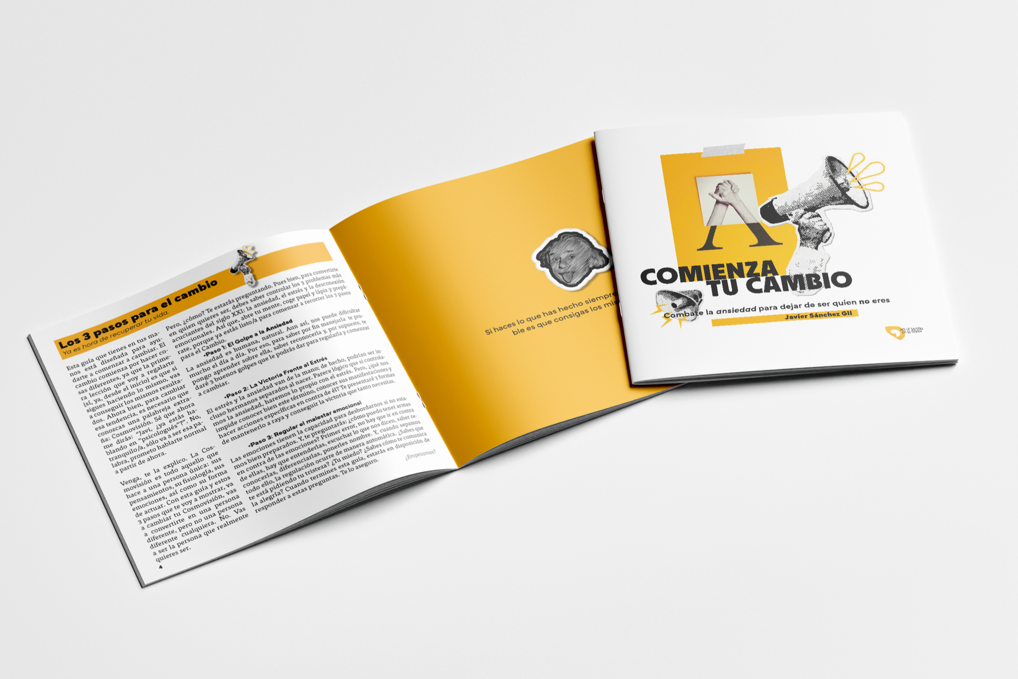 Guía impresa contra la ansiedad “Comienza tu cambio” sobre psicoterapia y bienestar emocional