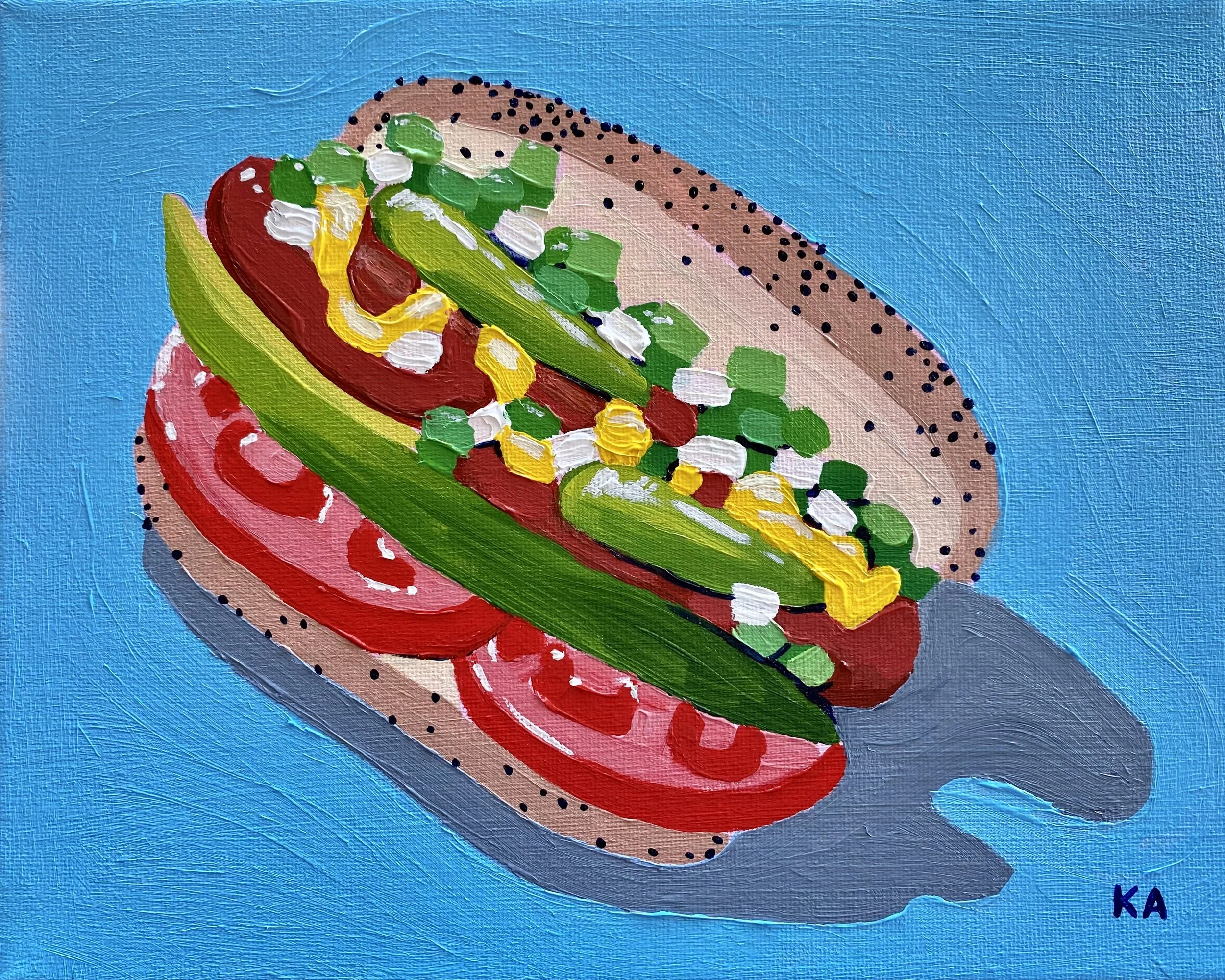 “Chicago Dog”, Acrylic on Canvas, 8x10, $200