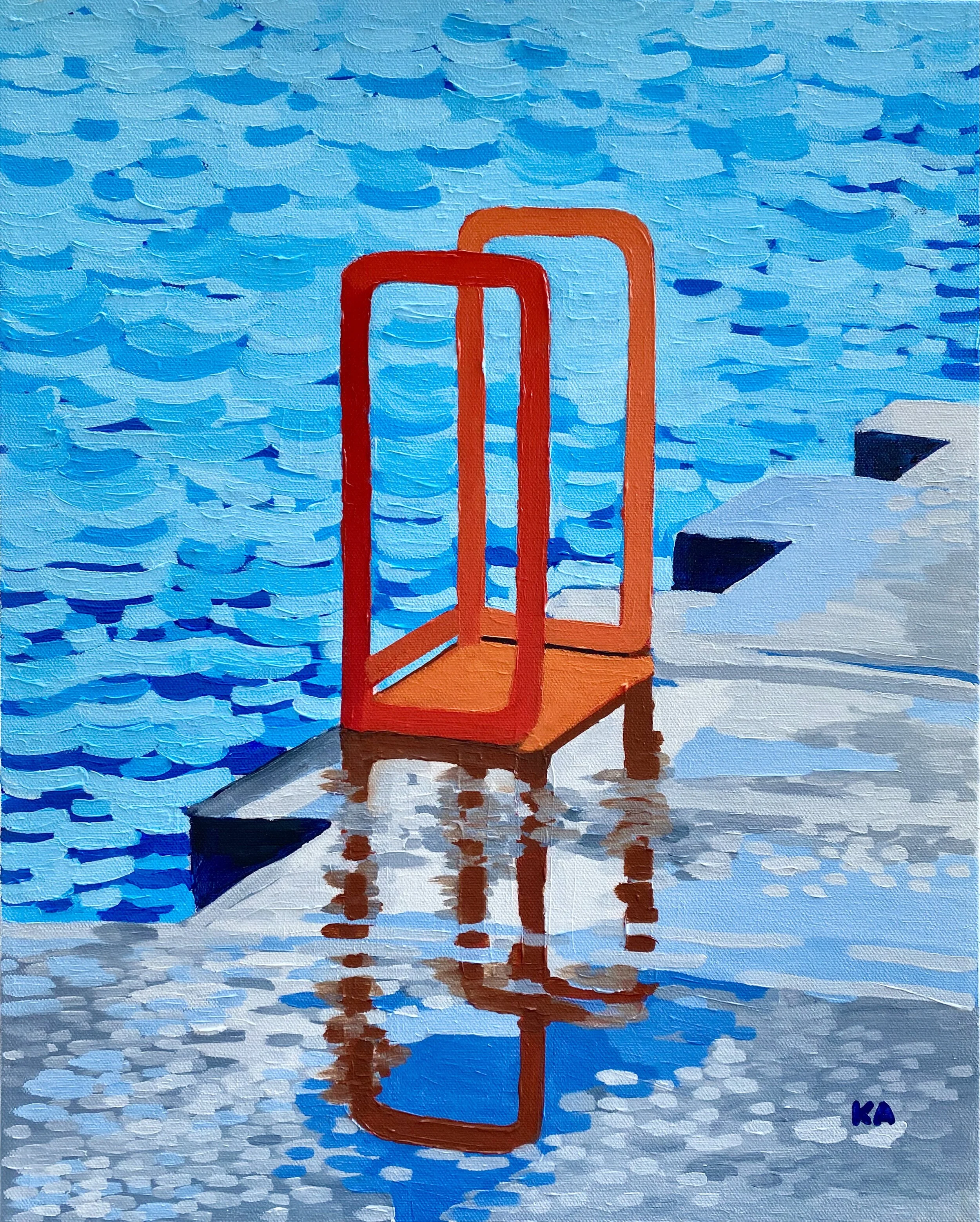 “The Orange Ladder”, Acrylic on Canvas, 16x20, $650