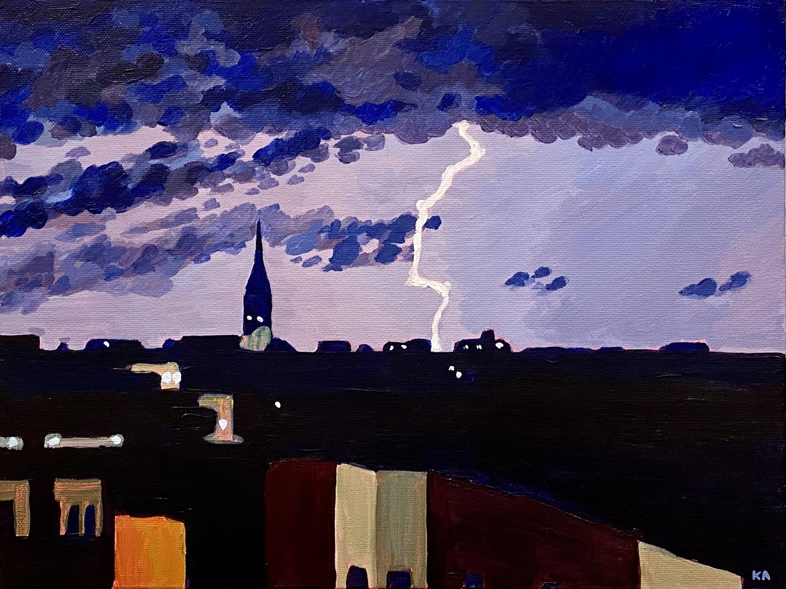 “Lightning Over Lakeview” Acrylic on Canvas 12x16