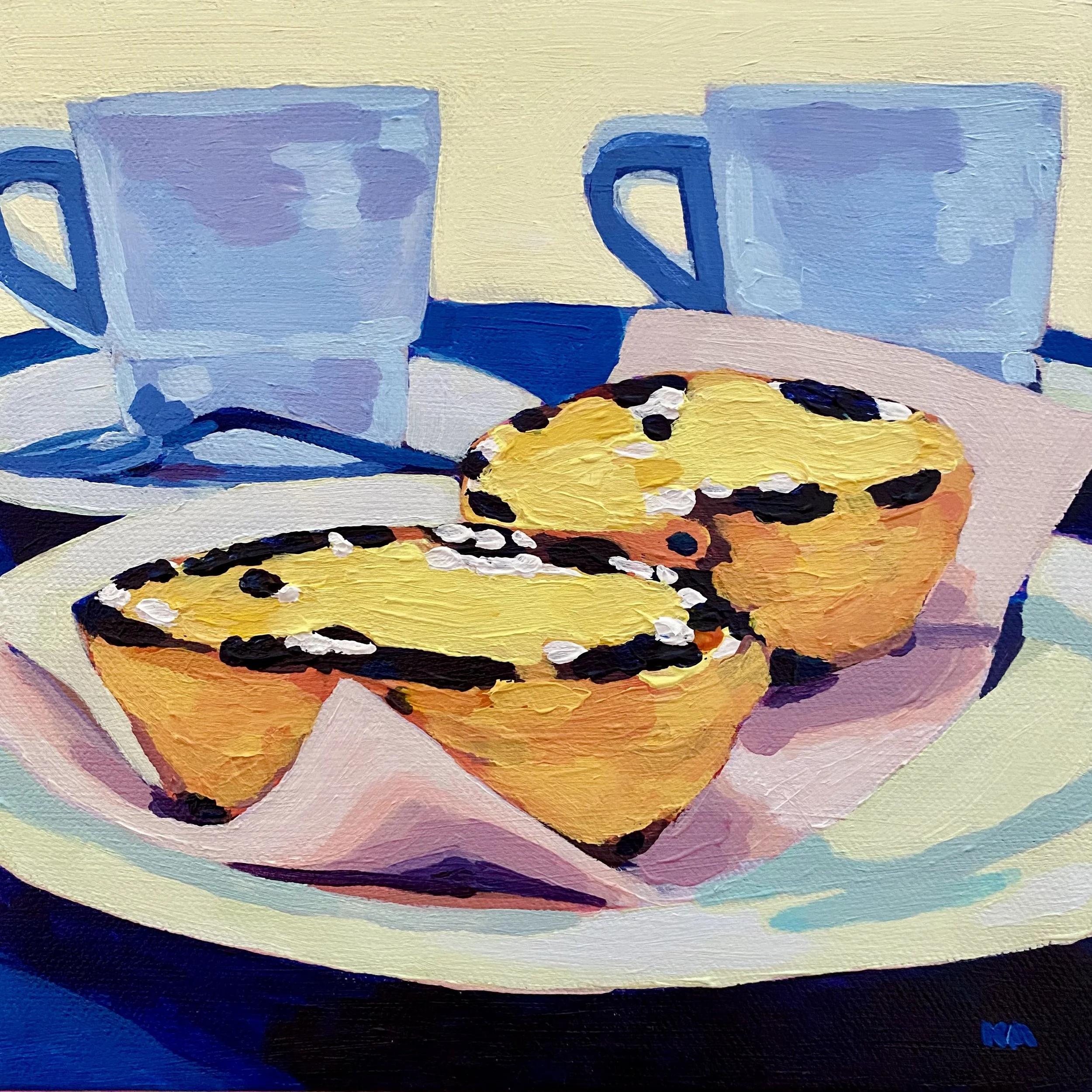 “Bica and Pasteis de Nata” 8”x8” Acrylic on Canvas $180