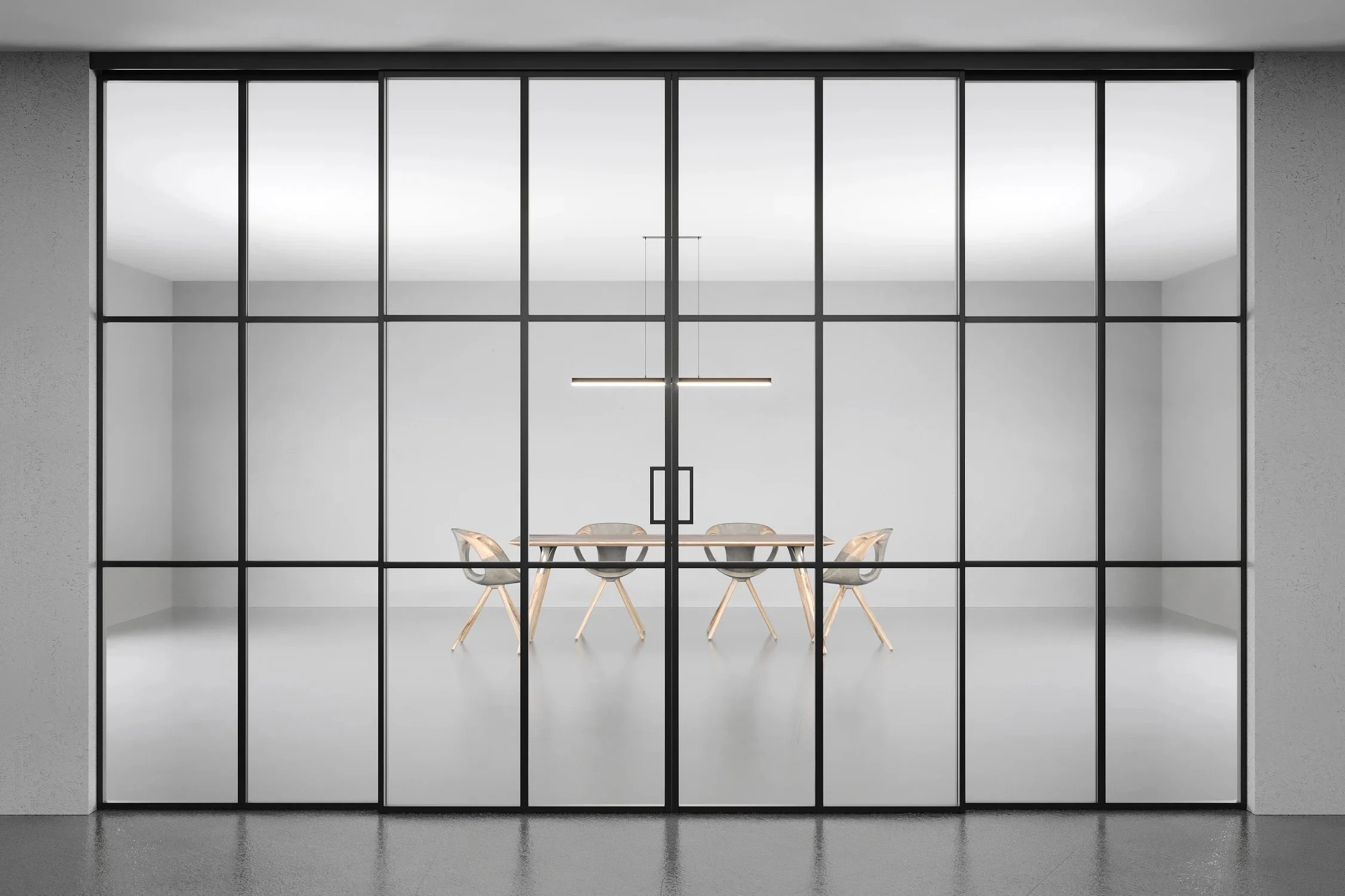 Steel & Aluminium Sliding glass partitions, glass partitions, model geometry, steel glass partitions.