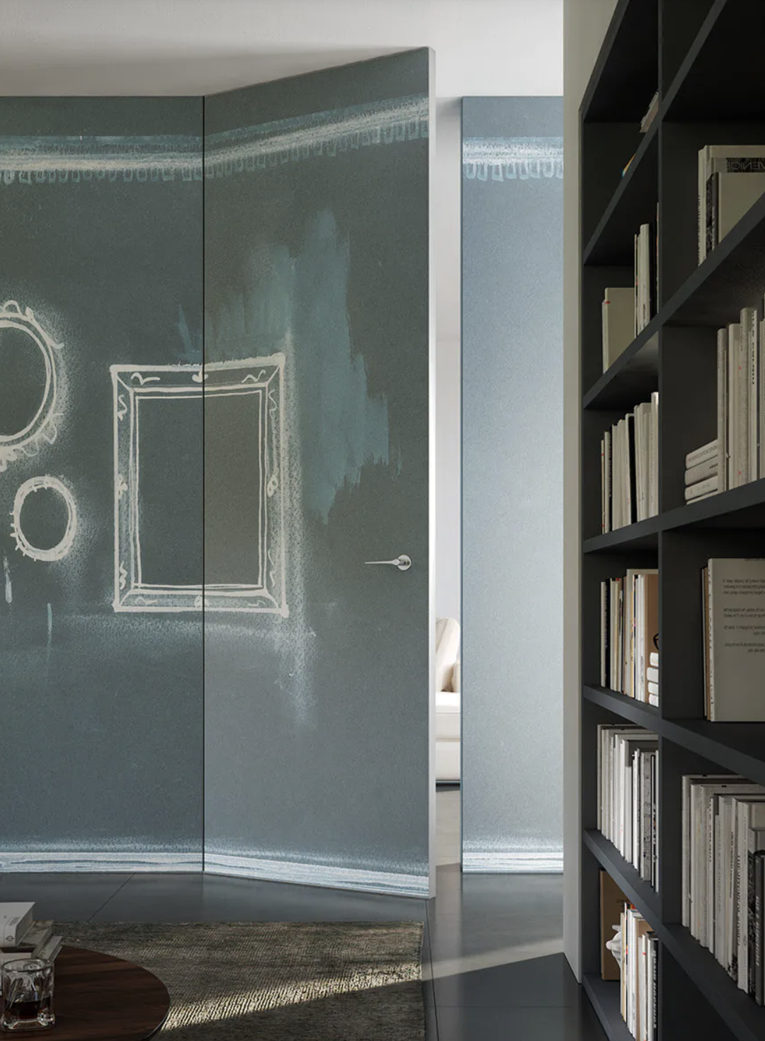 Modern concealed frameless door set matching the wall style.