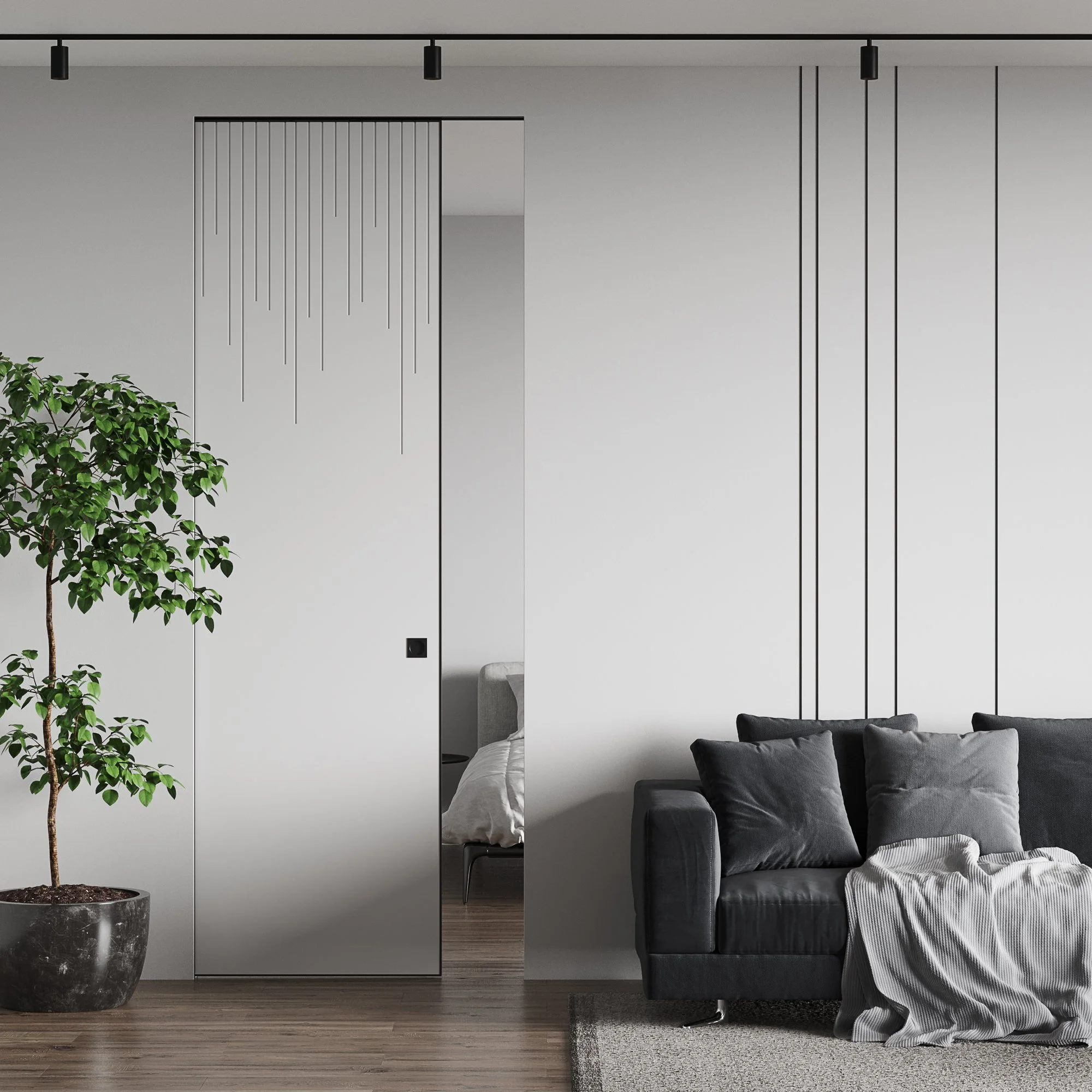 Bespoke door design in a sliding pocket system.