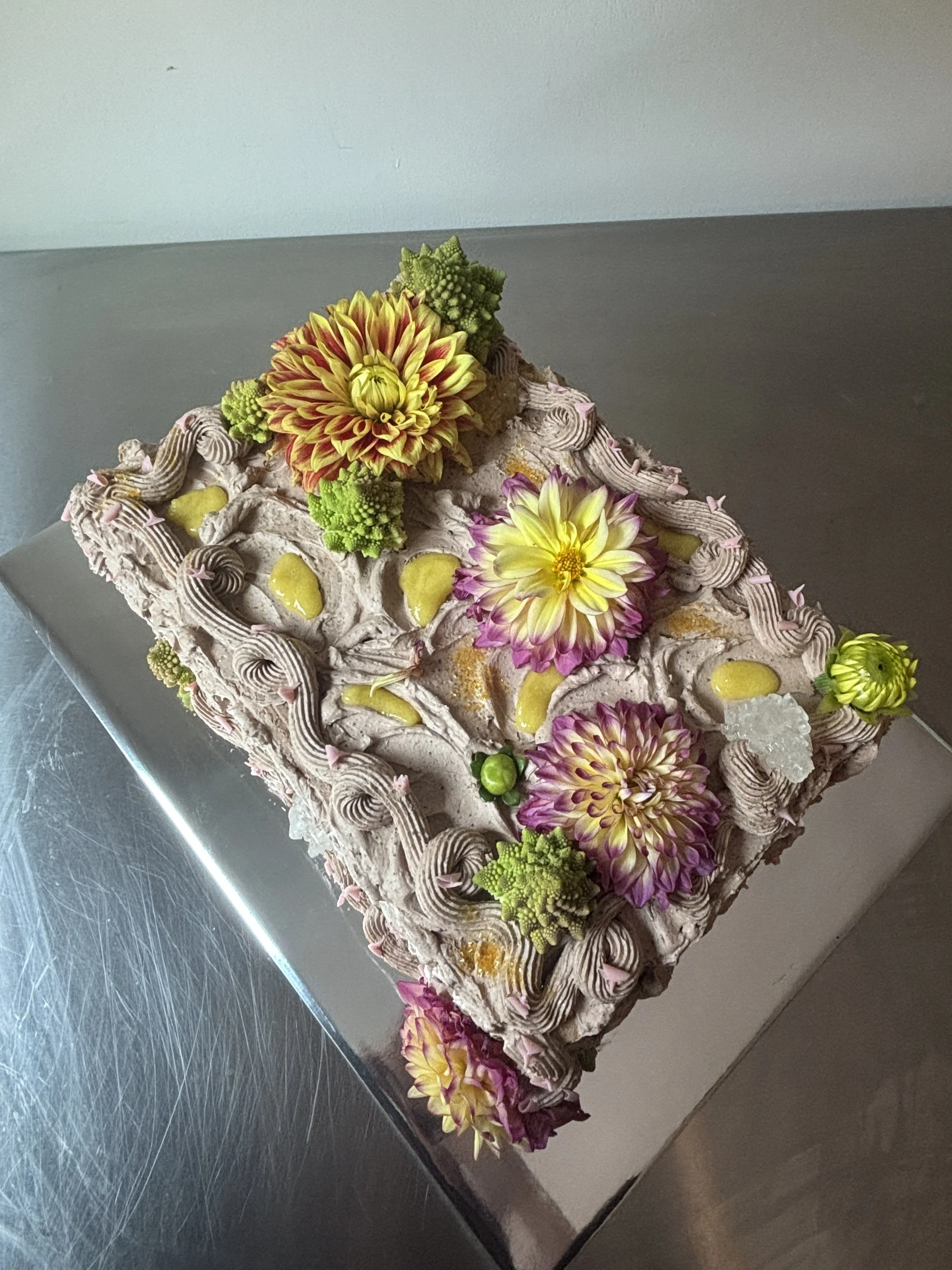 L & J   malted strawberry cake / lime curd / black sesame buttercream (quarter sheet)