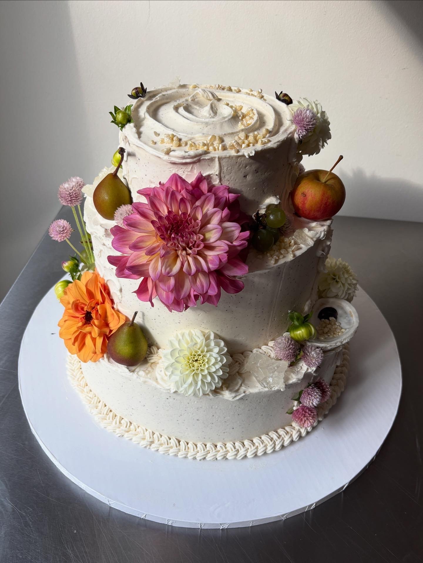 J & F   gluten free pistachio cake / black raspberry jam / brown butter tonka bean buttercream