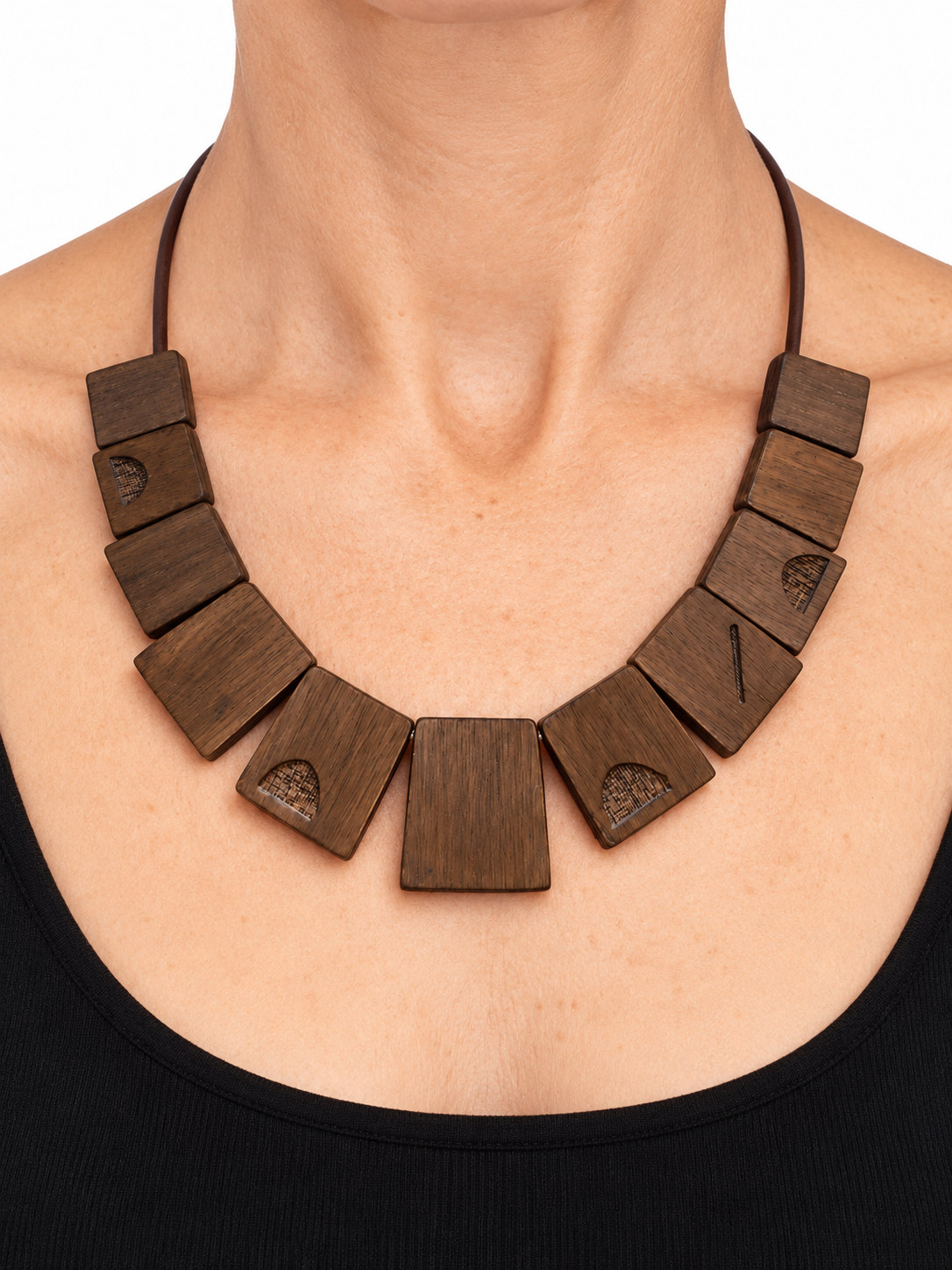 Interrupted Rhythm- Walnut Statement Necklace