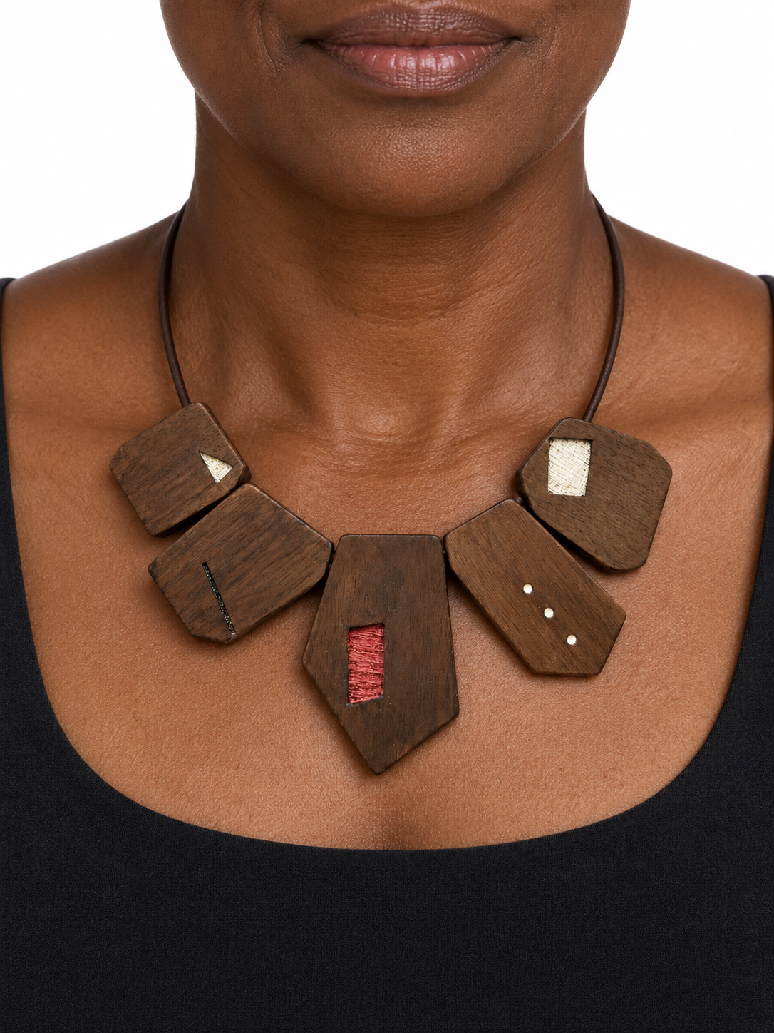 Constructed Marks-Walnut Statement Necklace