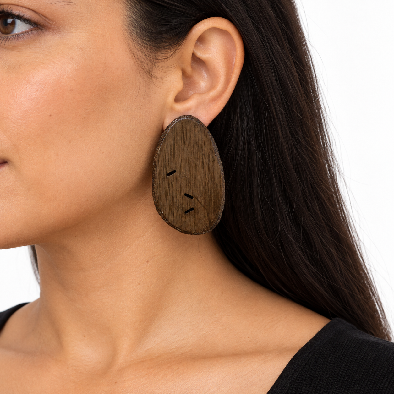 Staggered Line Walnut Statement Earrings