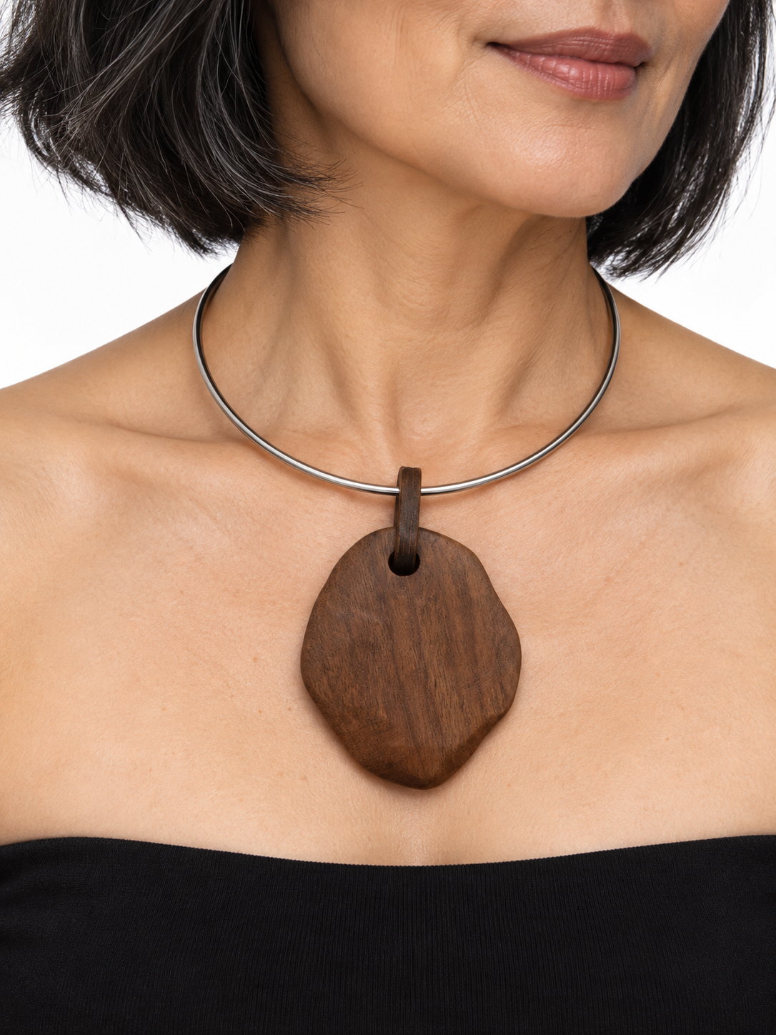 Sculpted Pebble Walnut Pendant Necklace