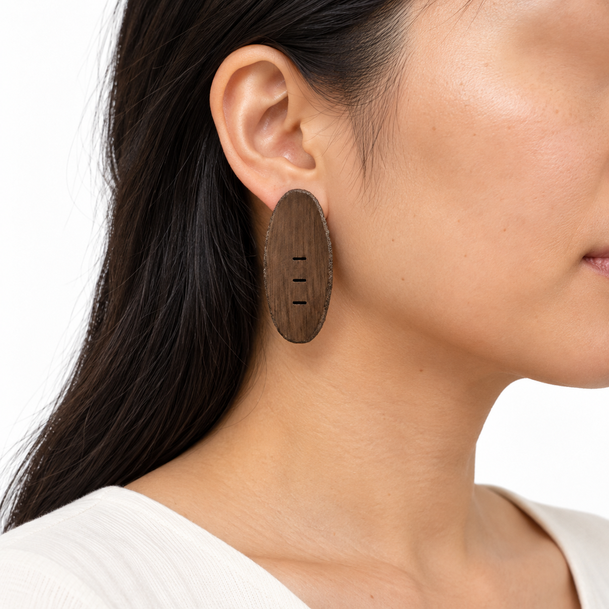 Three-Line Walnut Statement Earrings