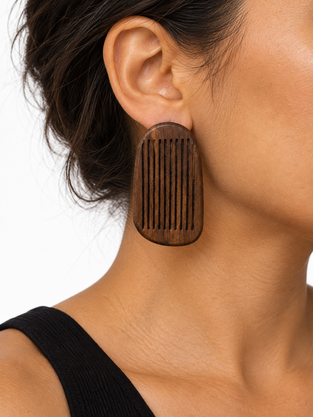 Linear Rhythm Walnut Statement Earrings