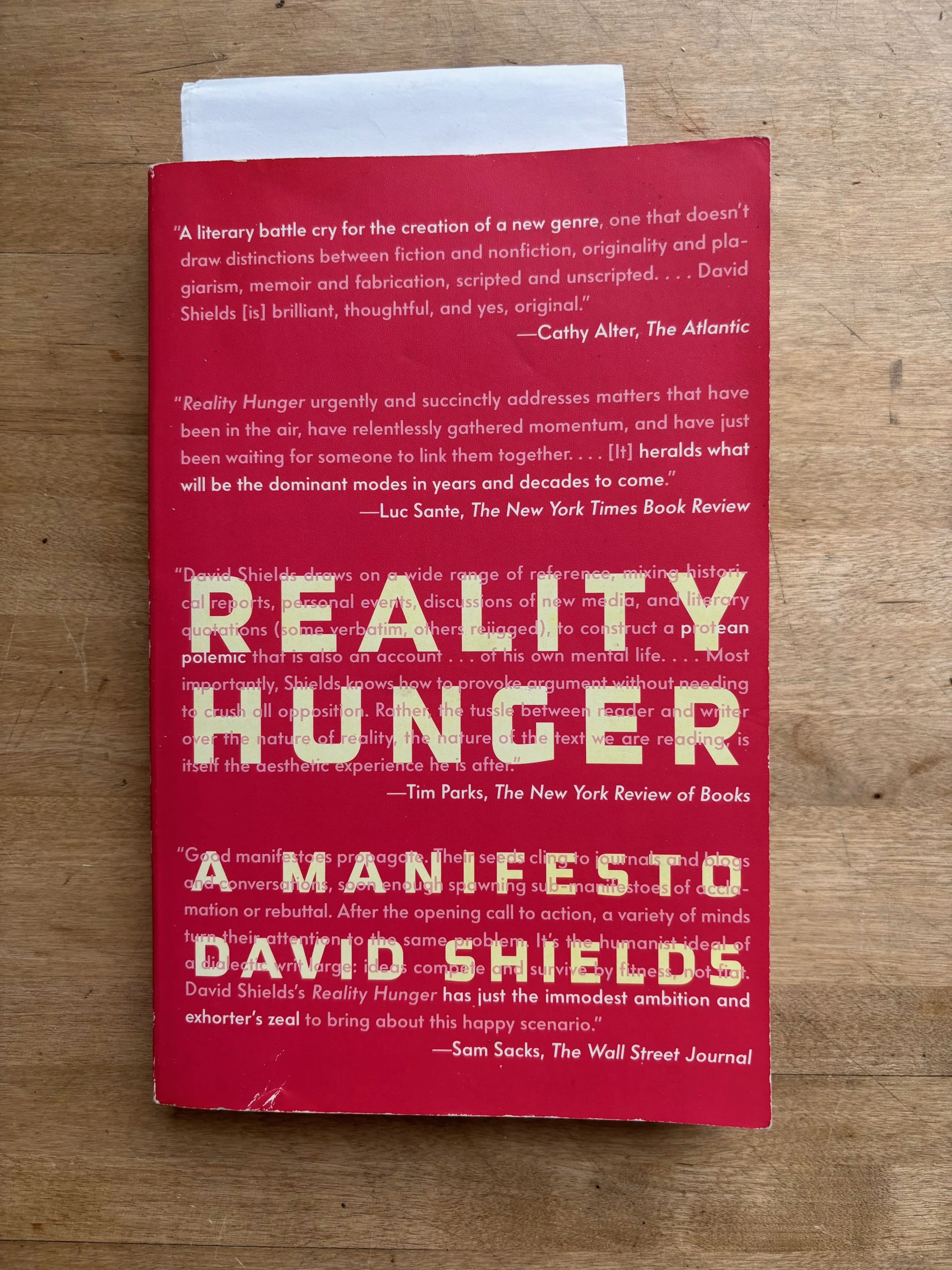 Reality Hunger by David Shields (again)