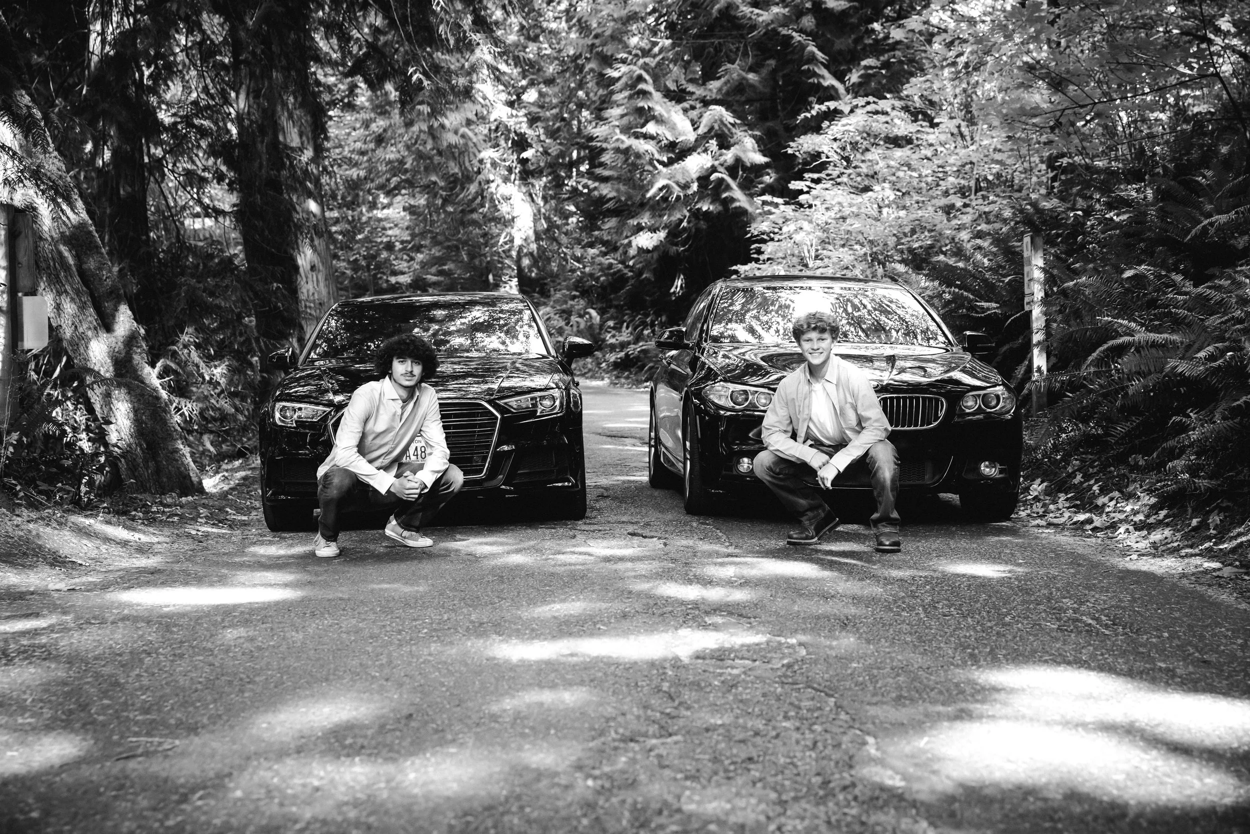 Senior portraits with two guys and their cars at Larabee State Park, Whatcom County Wa