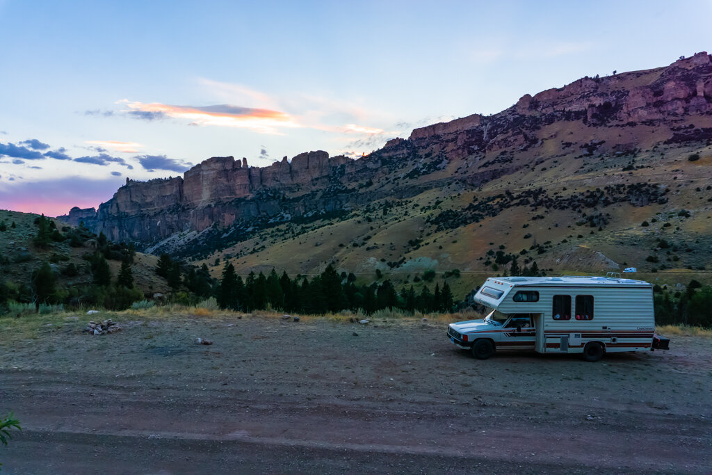 This photo was taken on an old dirt highway in the Bighorn Mountains in Wyoming. We drove here after climbing and descending 7,000 feet. Our Toyota Motorhome handled it like a champ!