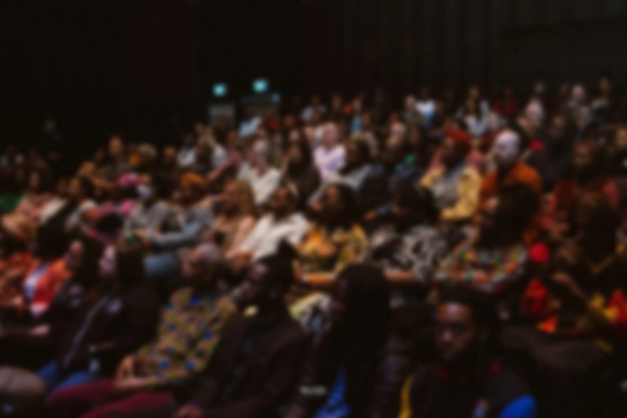 Side view of a diverse, sold-out audience.
