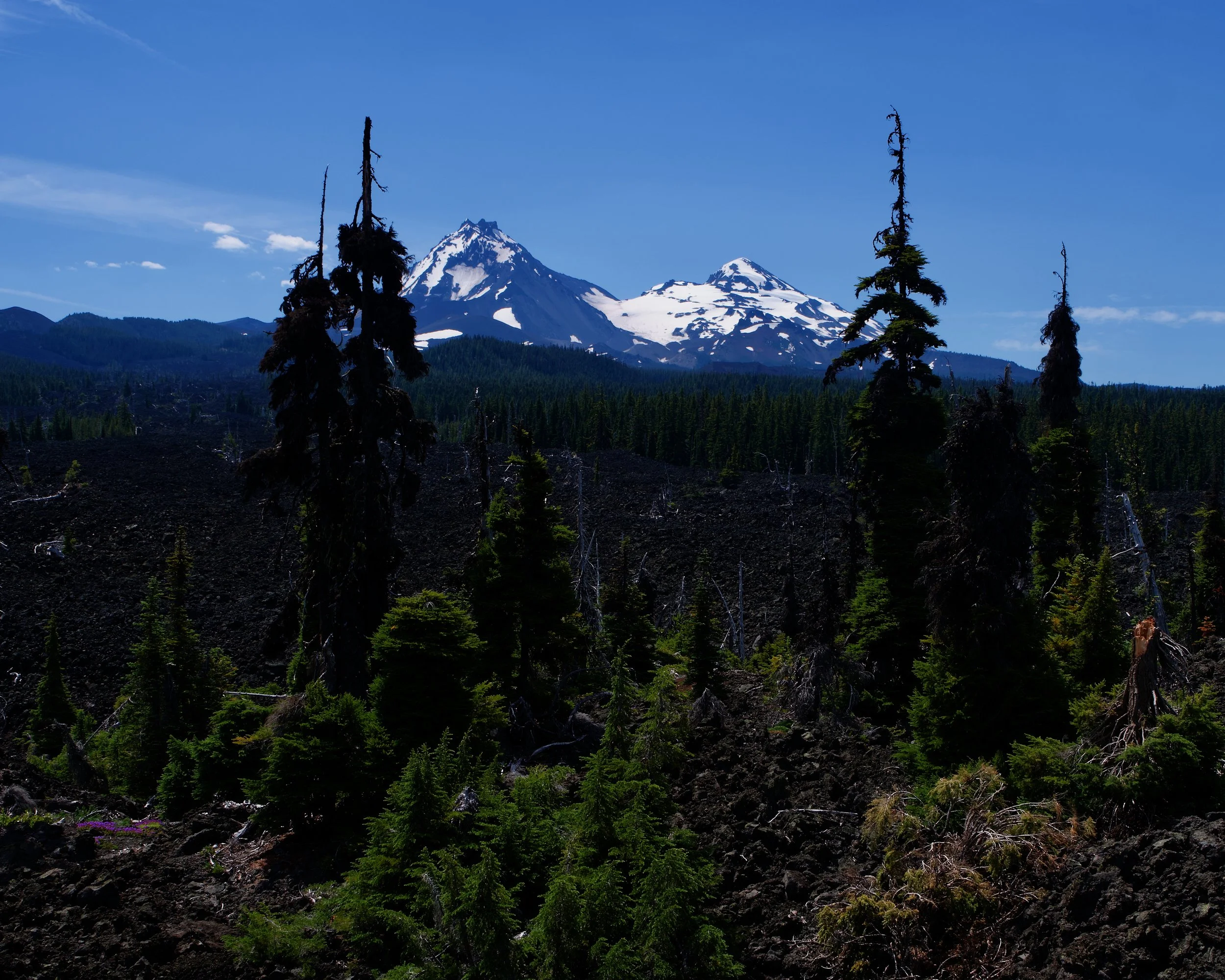 North and Middle Sister Above Central Oregon Lava Fields