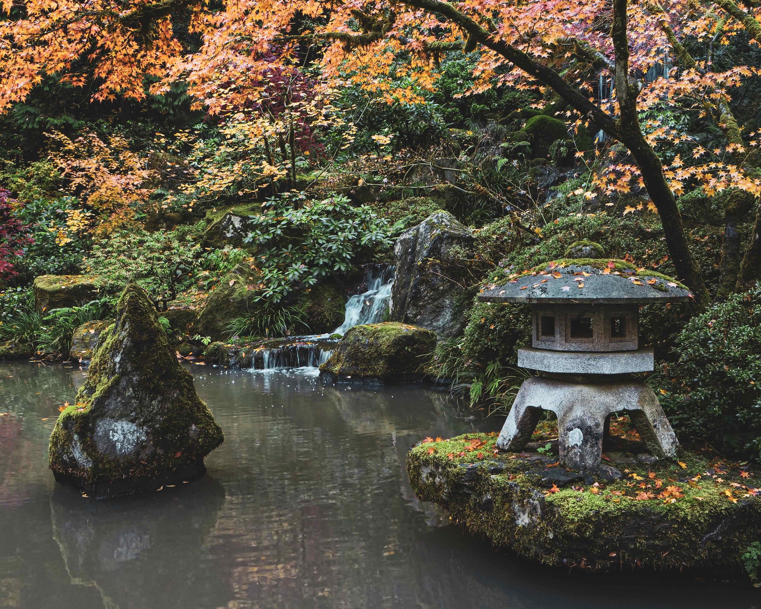 Pagoda and Waterfall Japanese Garden