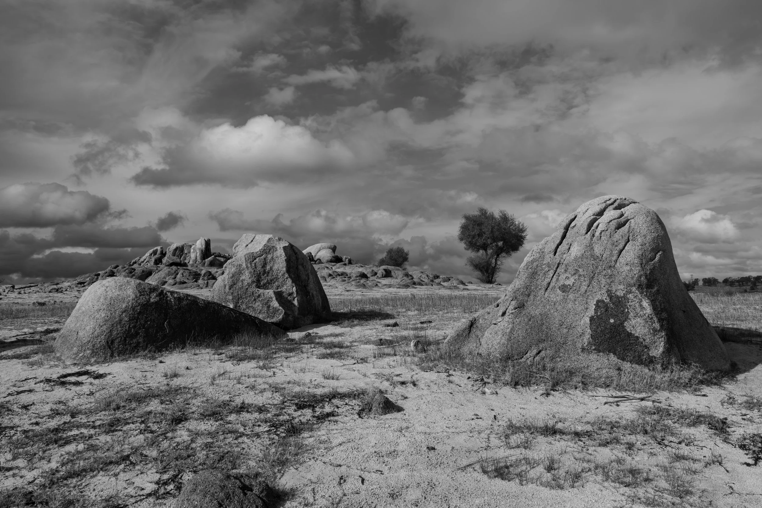 Exposed Granite Boulders on Dry Lakebed at Folsom Lake California 