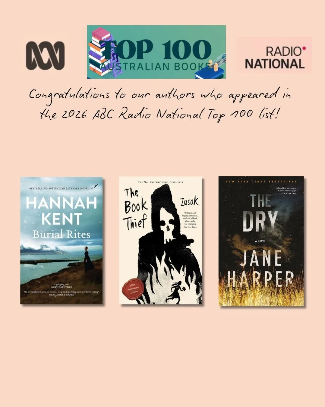 A big congratulations to our wonderful authors who appeared in this year&rsquo;s ABC Radio National Top 100 list! 🌟🌟🌟