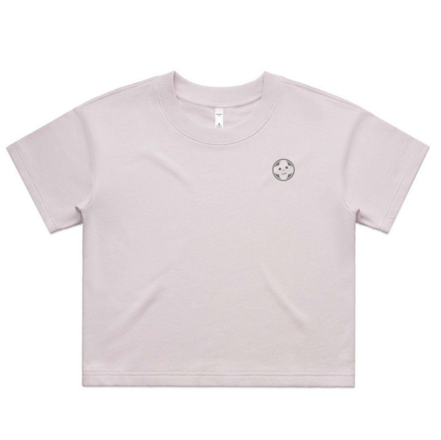 Flatlay shot of absolution terry tee with embroided logo on front