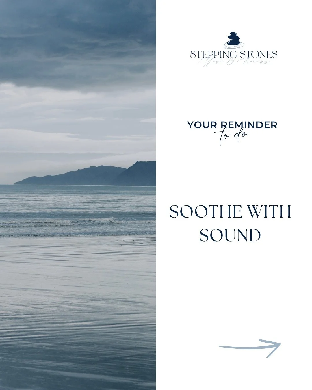 ✨ Soothe with Sound ✨

Put on calming music or gentle nature sounds 🌿🎶
Allow your nervous system to soften and settle.

Close your eyes.
Let the waves of sound hold you.
Breathe in rhythm with the melody,
and notice how your whole body begins to ex
