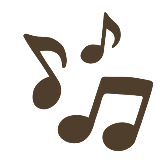 Three brown musical notes of different sizes on a black background.