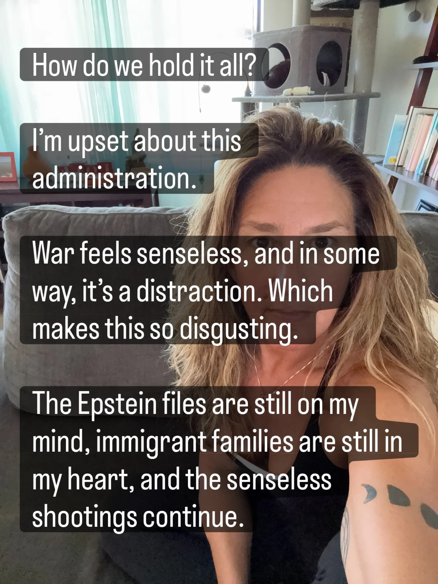 😢 Holding grief for the world, rage in my mind, leaning toward apathy and catching myself so I can feel it all / including the joy in my life &mdash; 

learning to breathe, reset, and show up anyway.

Something new is coming for you 🤍 I love you