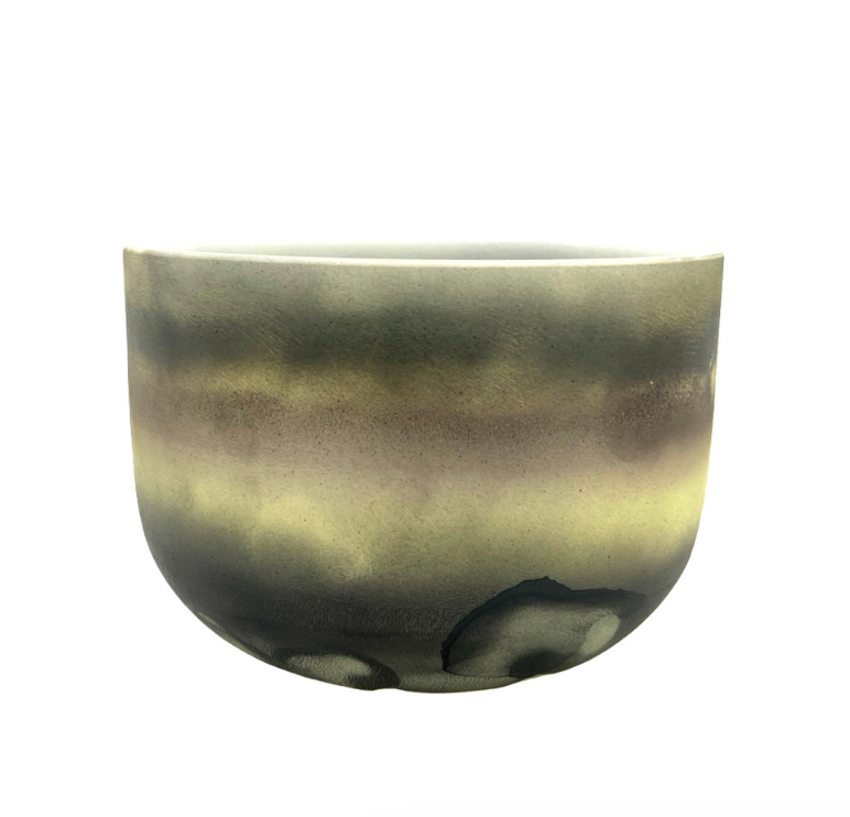 9" A Note 440Hz Perfect Pitch Smoky Quartz/Citrine/Black Kyanite Fusion High Quality Frosted Crystal Singing Bowl