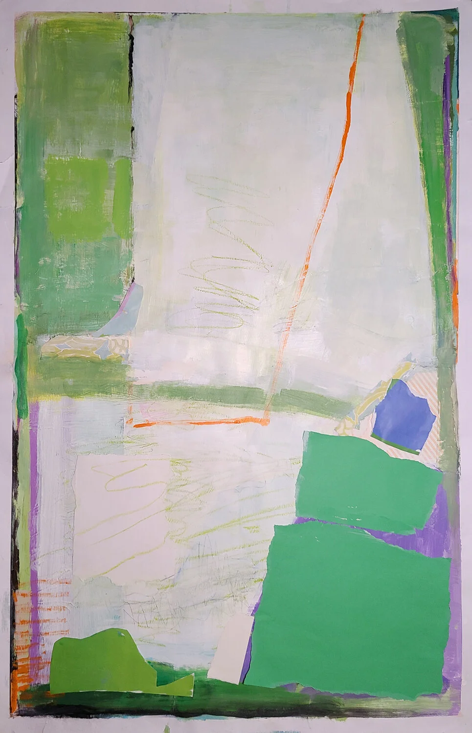Untitled 40” x 25” Acrylic, collage, and oil stick on paper © 2021 Tina Farina