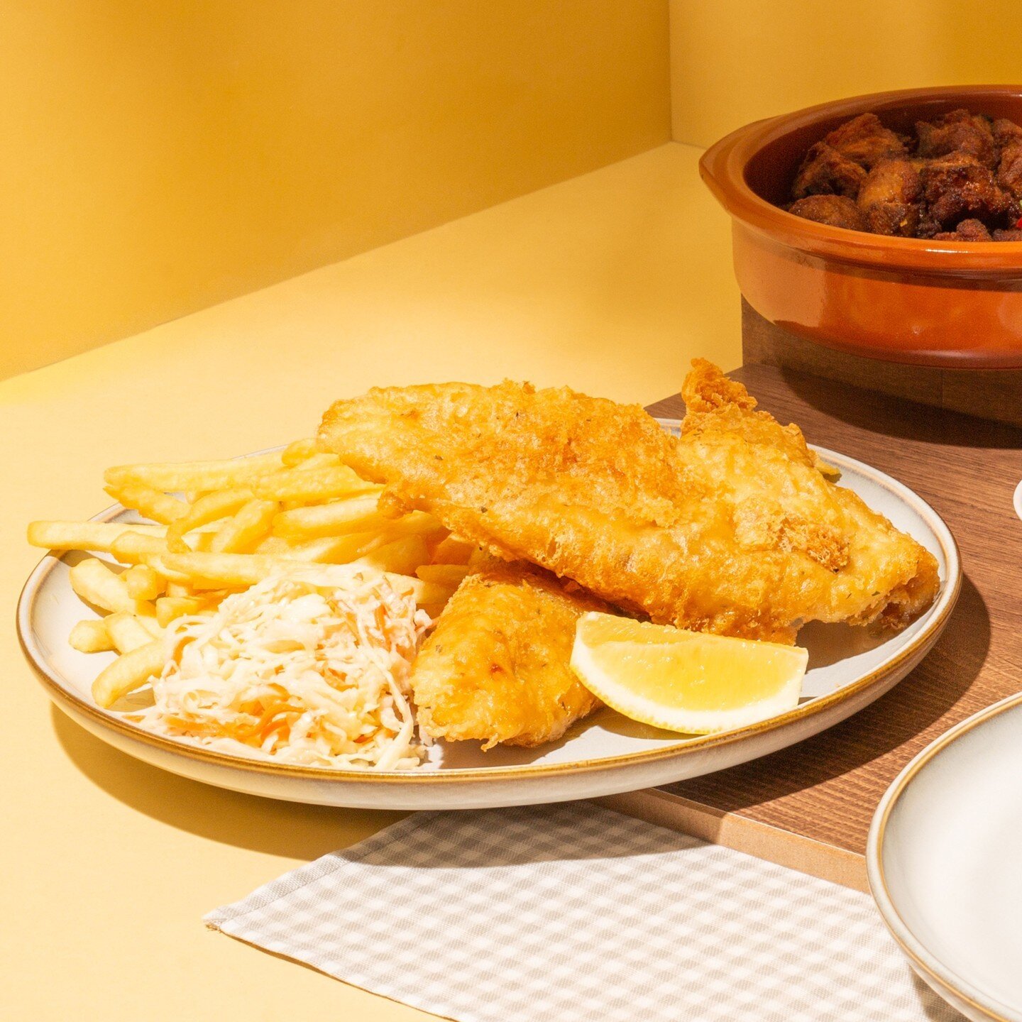 Craving a good old-fashioned plate of Fish and Chips. It's as classic as it gets.⁣
⁣
There&rsquo;s nothing more satisfying than crunching down on a beer battered fillet, with a side of pear slaw and shoestring fries.