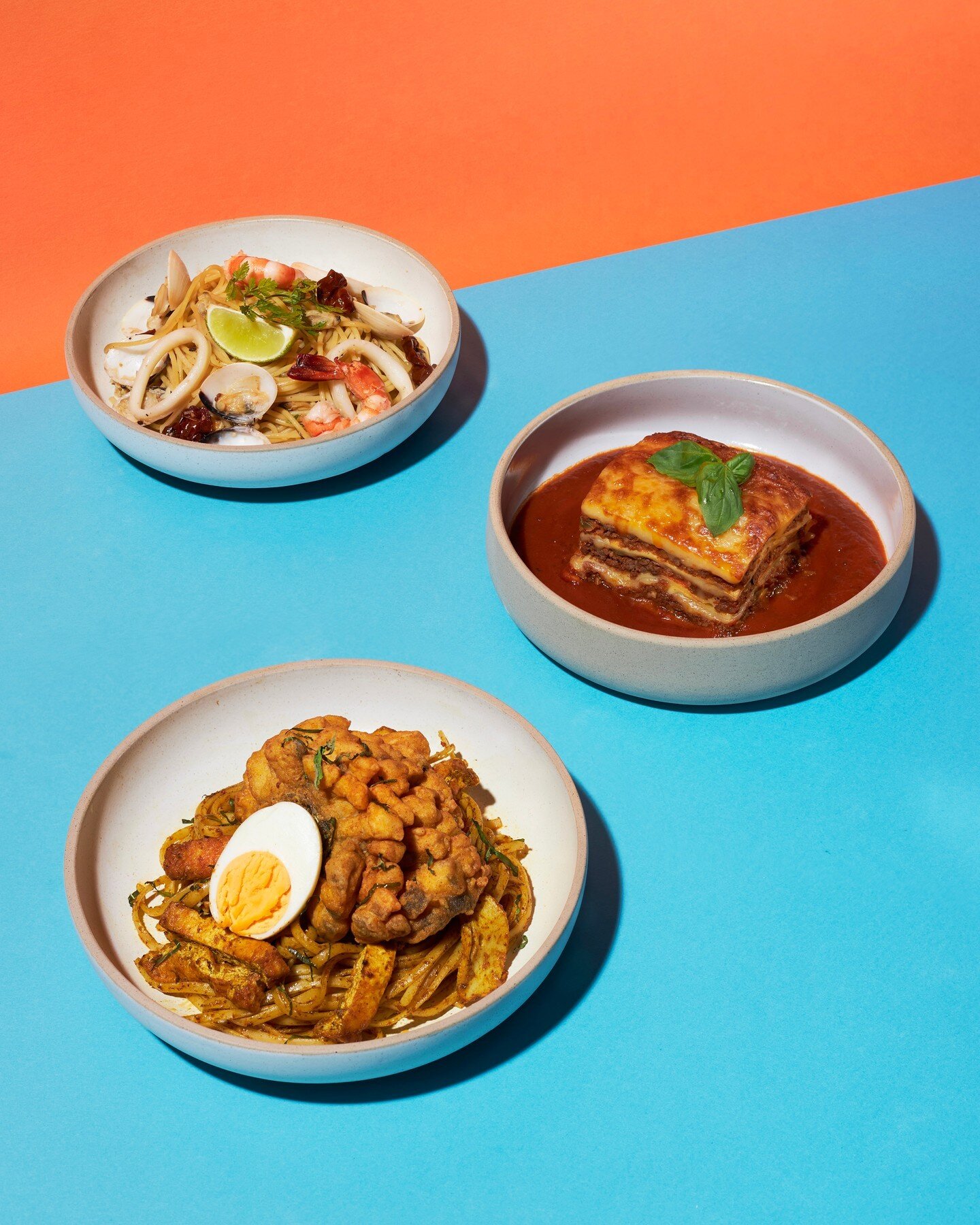 Calling all pasta lovers - let our trio pasta selection take you on a gastronomic ride! Featuring the zesty Chilli Lime Seafood, the savoury Laksa Barramundi &amp; the aromatic Beef Lasagna!