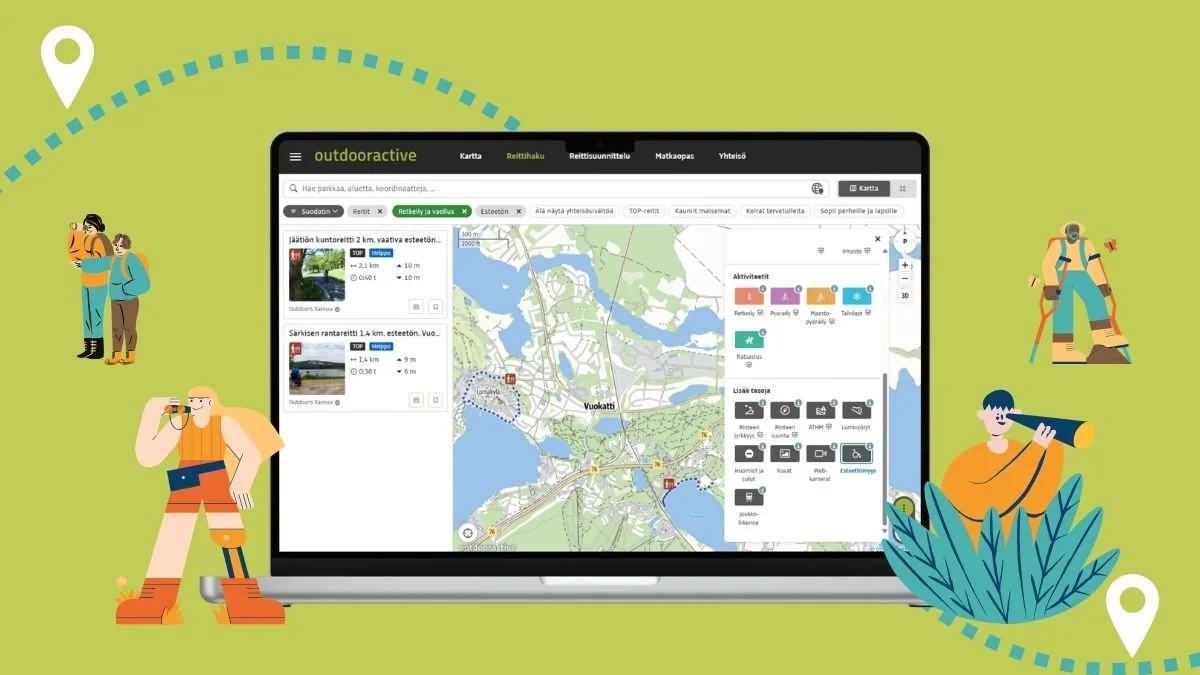 Outdooractiven uusi Esteettömyys-karttataso