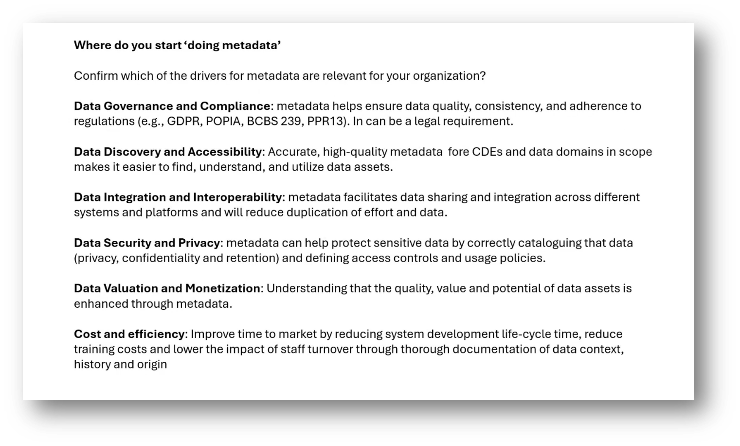Metadata Drivers for the Organisation