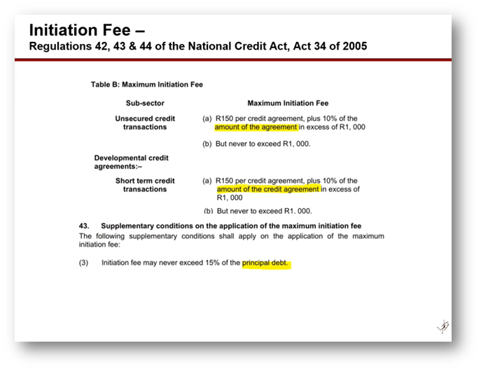 Initiation Fee - Regulations